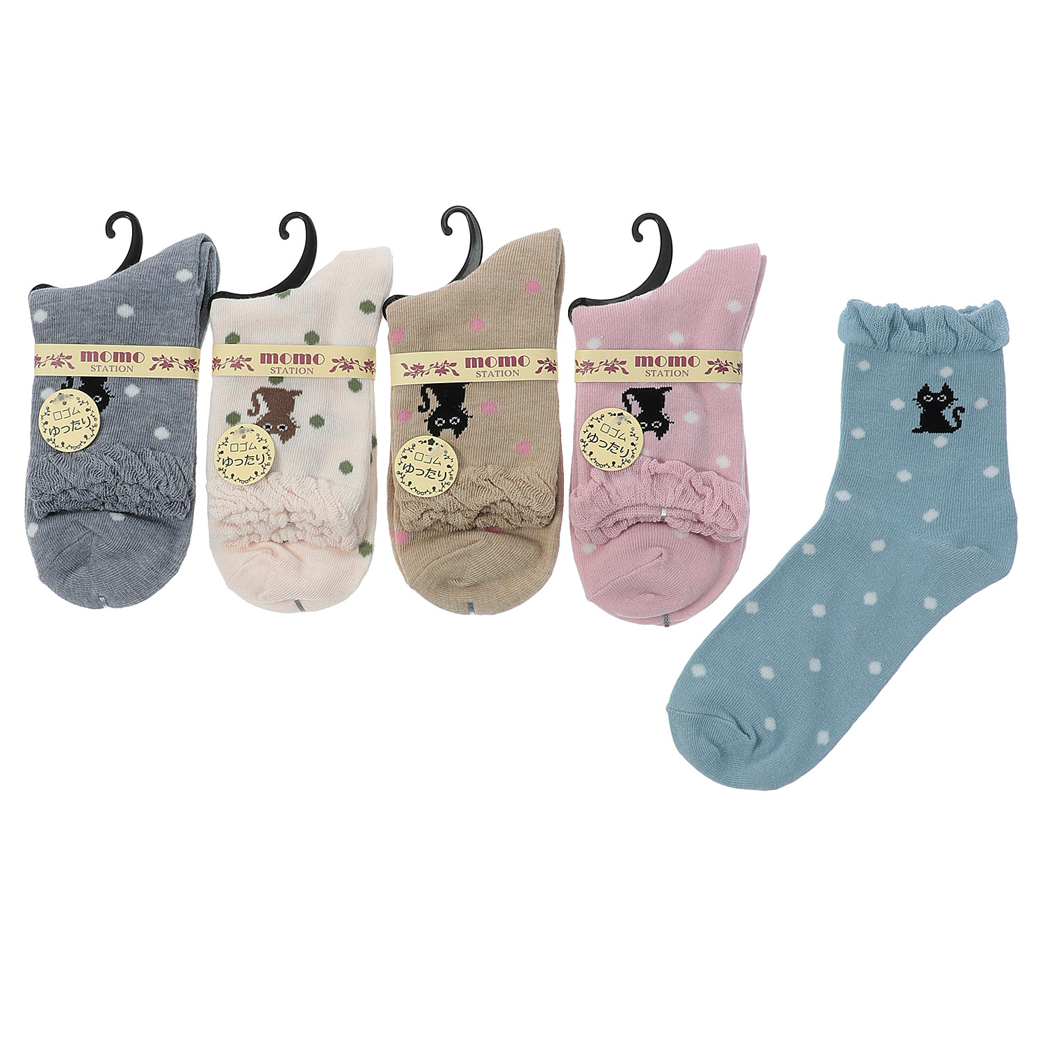 クルー ねこ×ドット 靴下