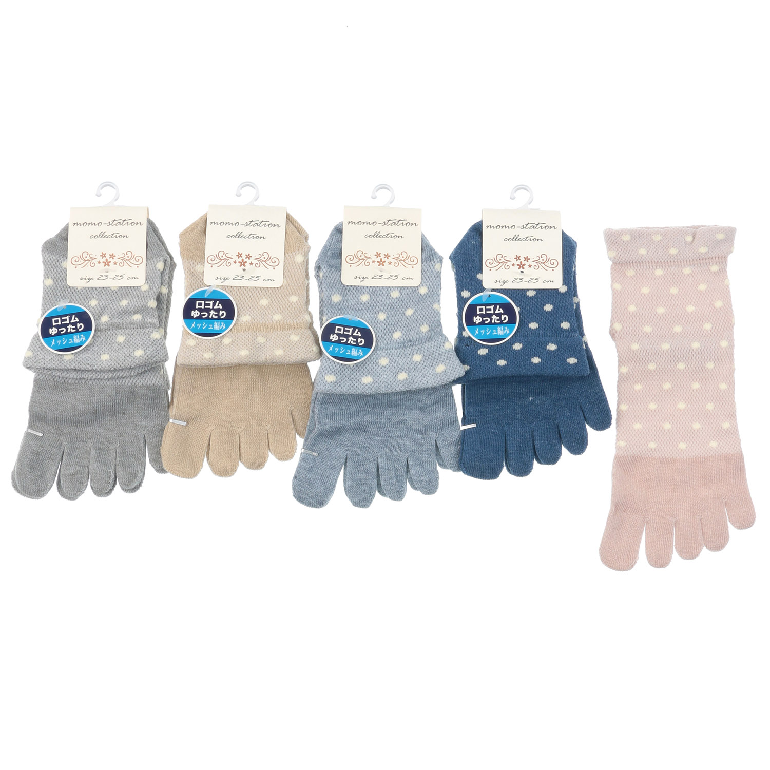 5本指 クルー メッシュ ドット柄 靴下 - 画像1