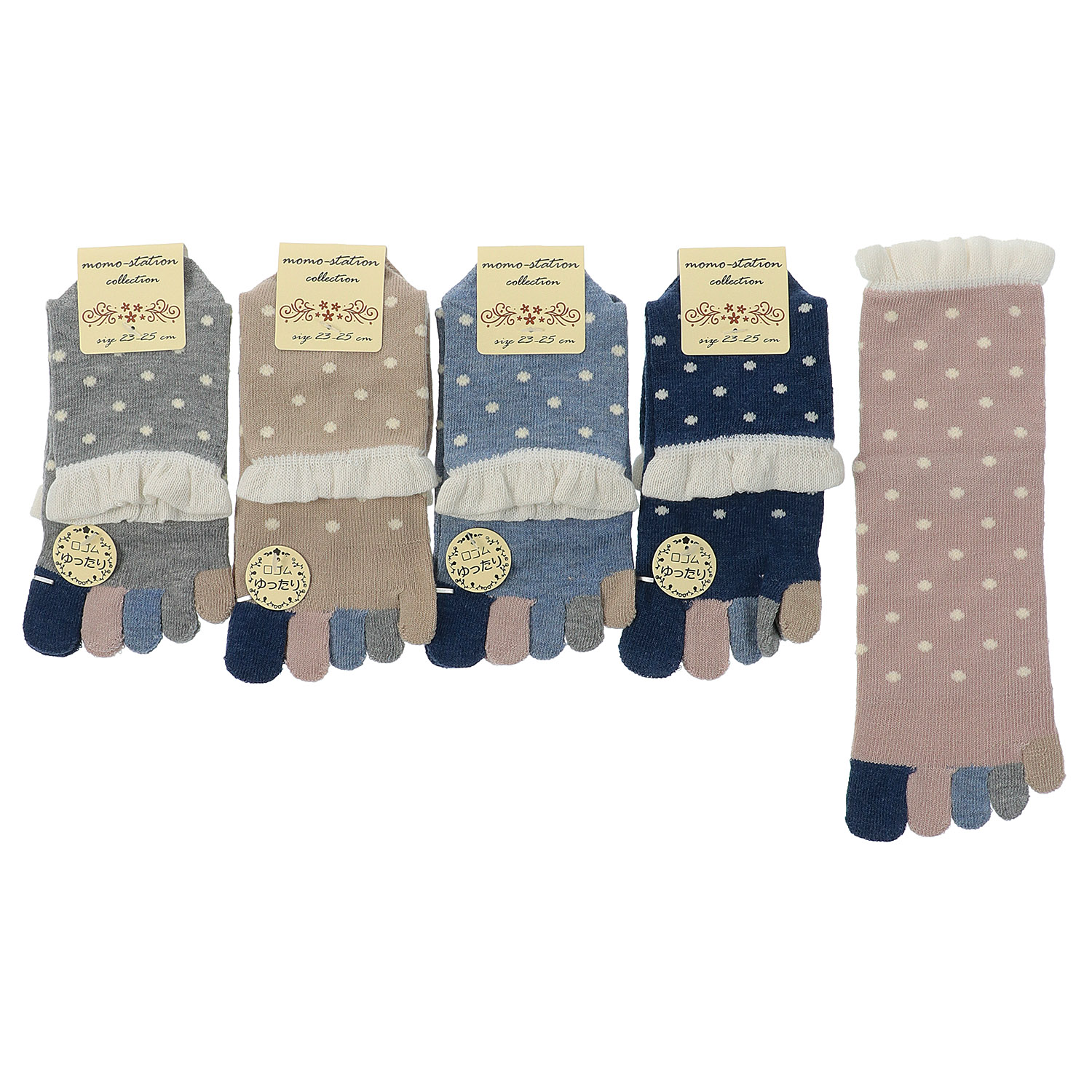 5本指 クルー丈 フリル ドット柄 - 画像1