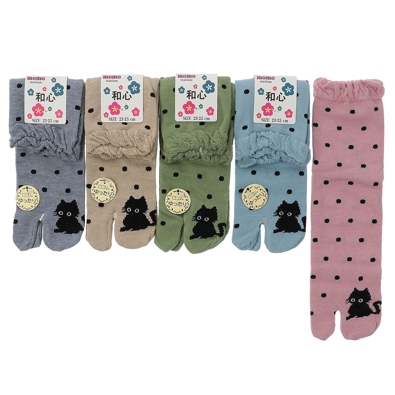 足袋 クルー ドット×猫 - 画像1