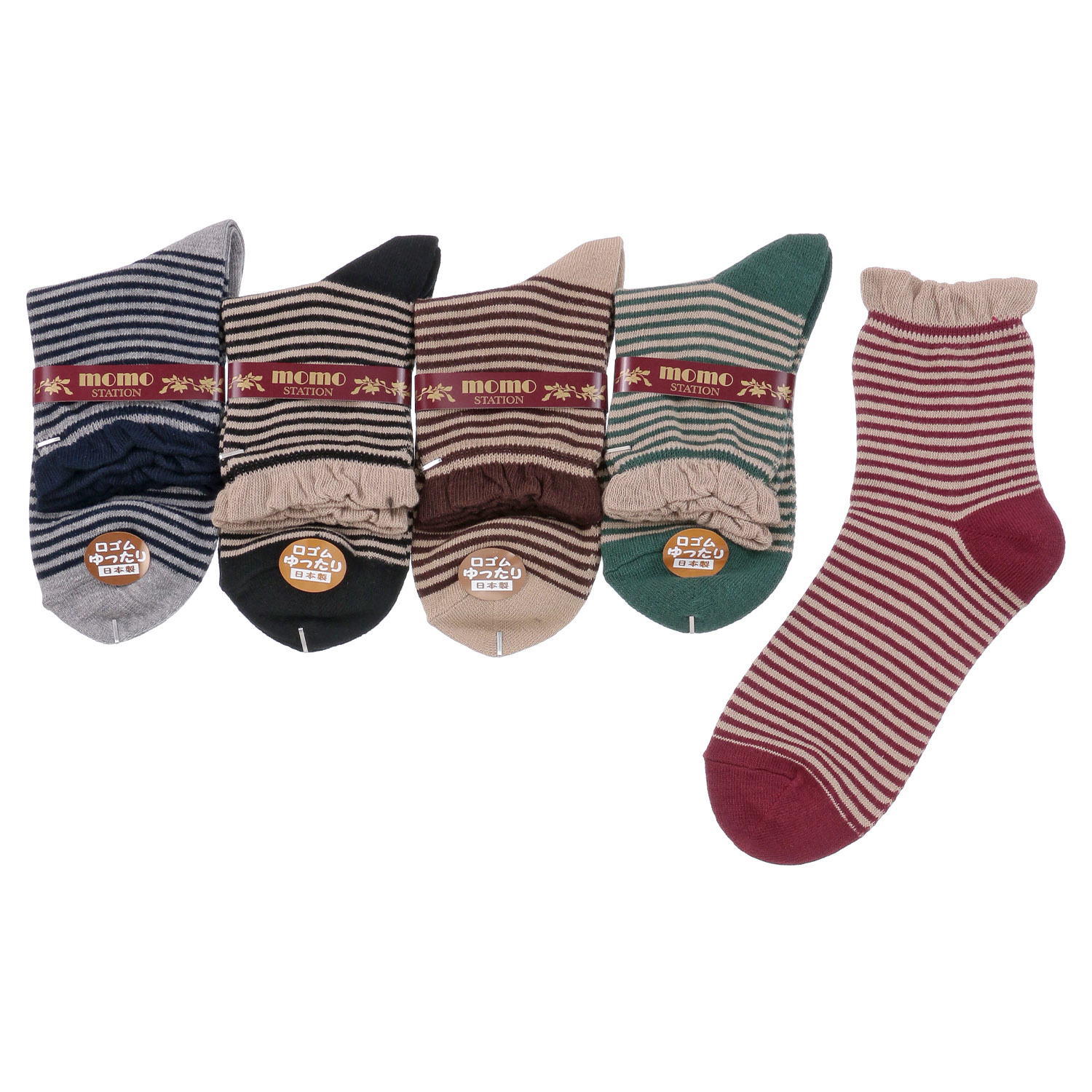 クルー丈 ボーダー 靴下【在庫限り】 - 画像1