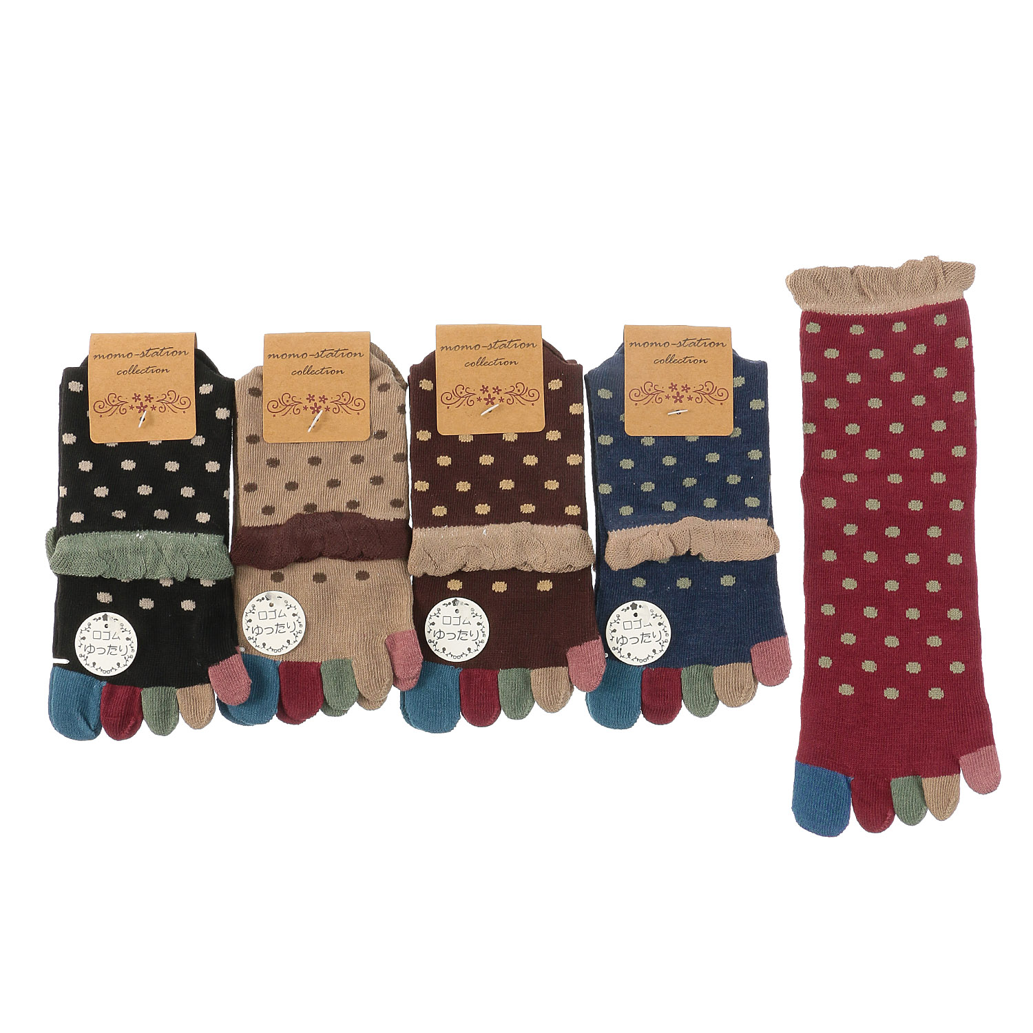 クルー丈 5本指 ドット 靴下【在庫限り】 - 画像1