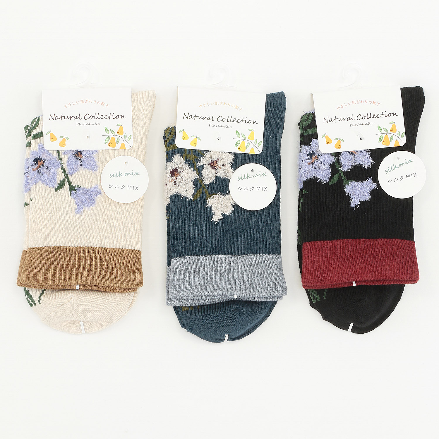 Natural Collection クルー丈 シルクミックス キキョウ柄【在庫限り】 - 画像1