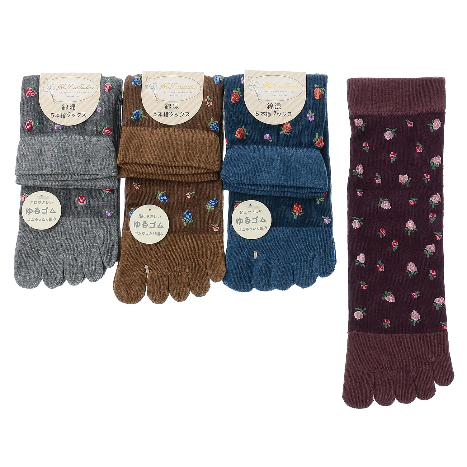 クルー丈 5本指 小花柄  靴下【在庫限り】 - 画像1