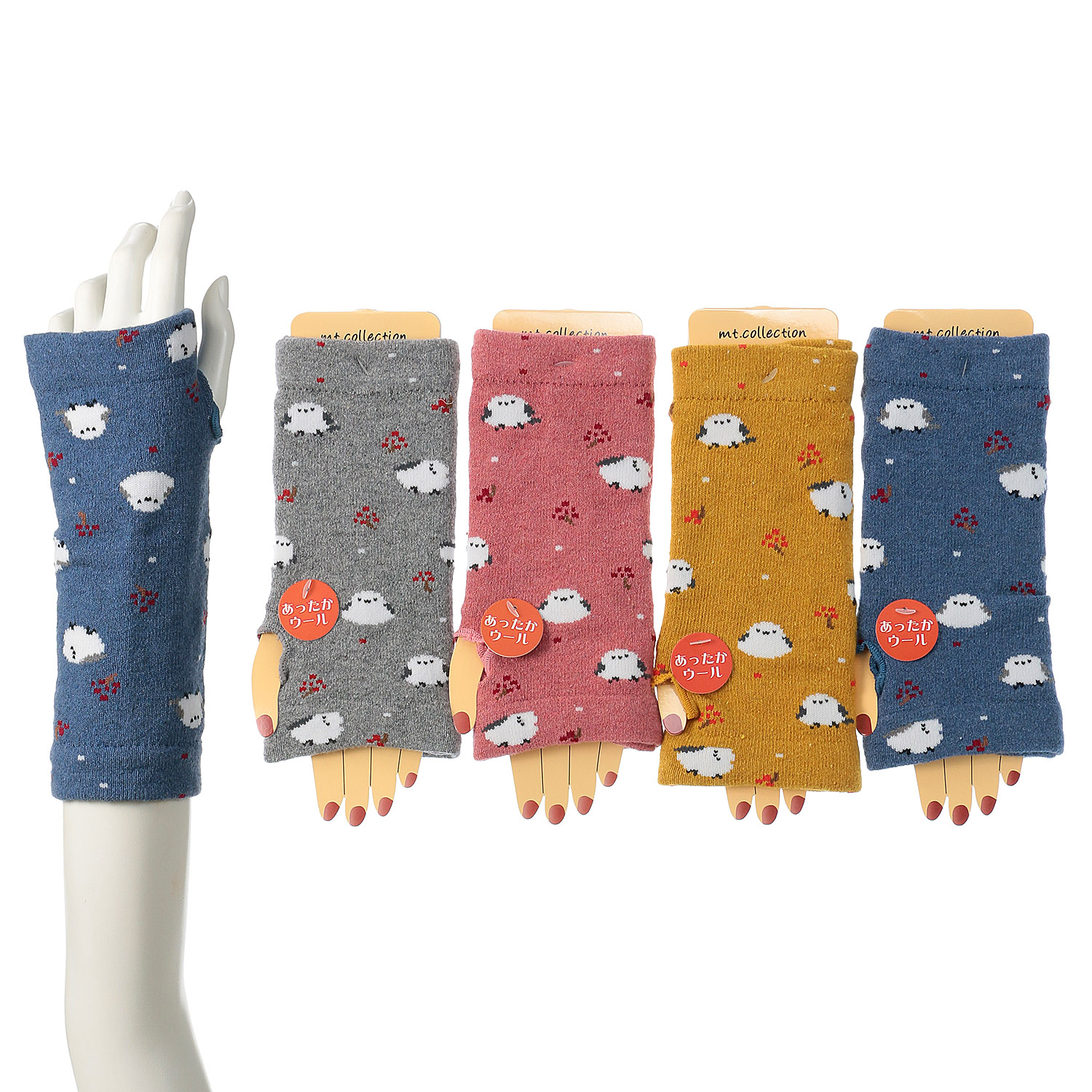 アームウォーマー   ウール混 シマエナガ柄【在庫限り】