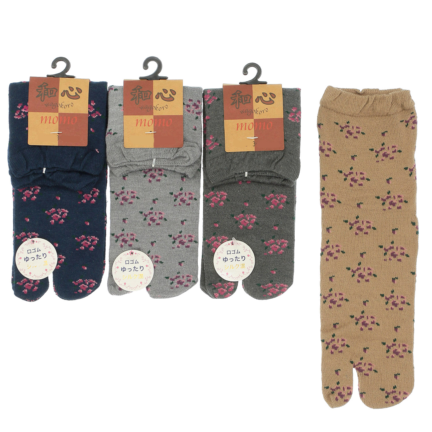 クルー丈 足袋 シルク混 総花柄 靴下【在庫限り】 - 画像1