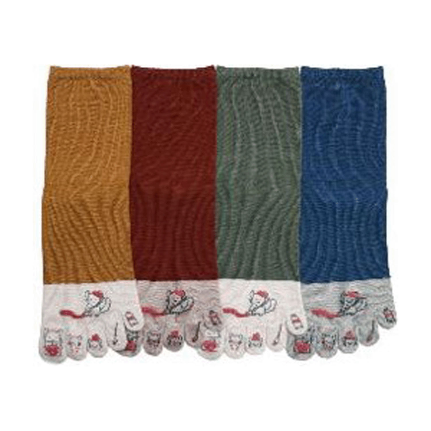 5本指 ロークルー丈 チンチララバープリント 色切替 靴下【在庫限り】 - 画像1