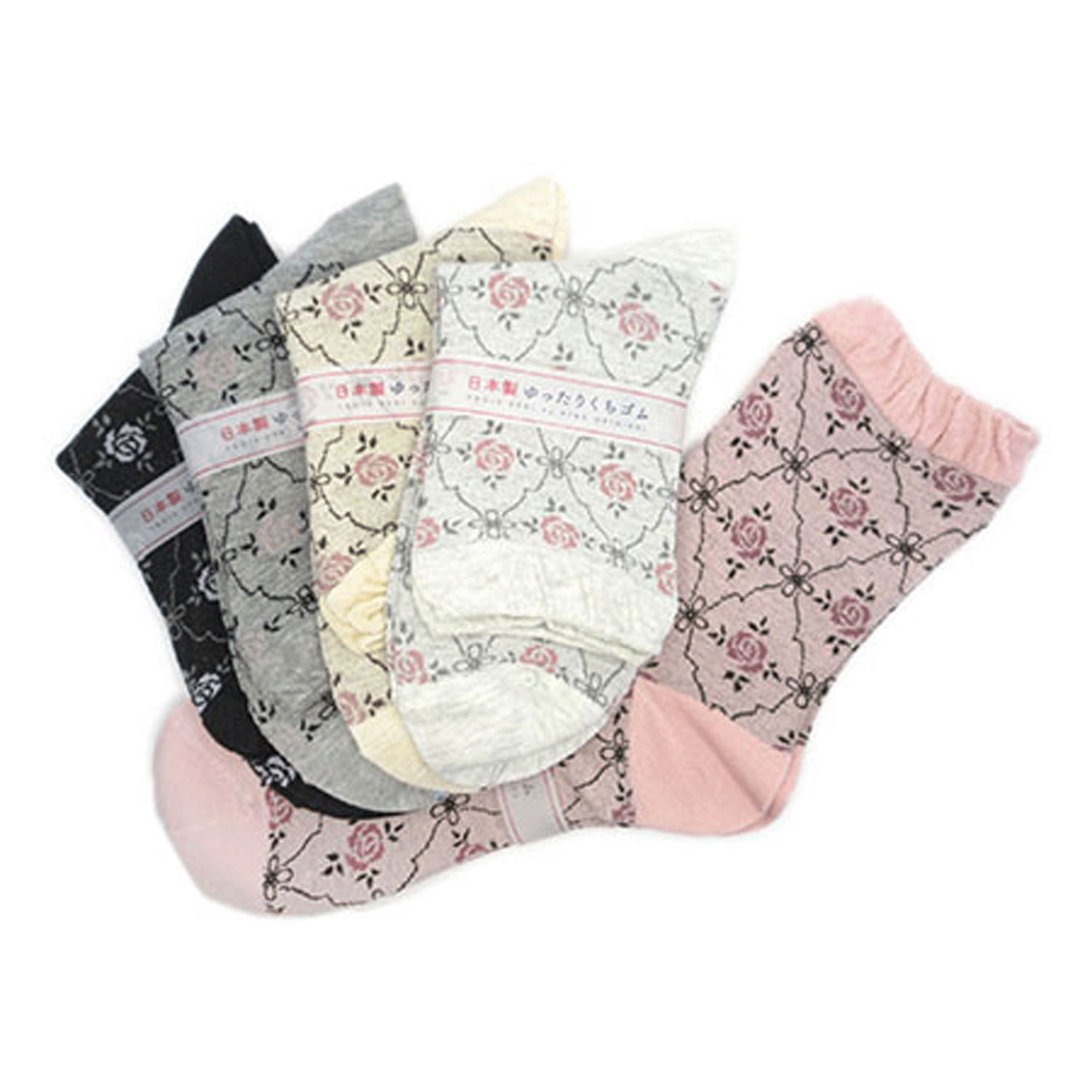 クルーソックス スパイラル薔薇柄 - 画像1