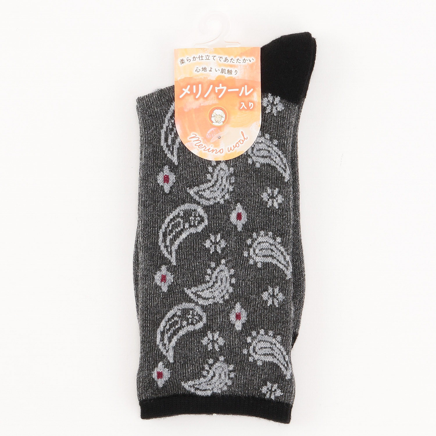 ロークルー丈  メリノウール入り フロートペイズリー 靴下【在庫限り】 - 画像2