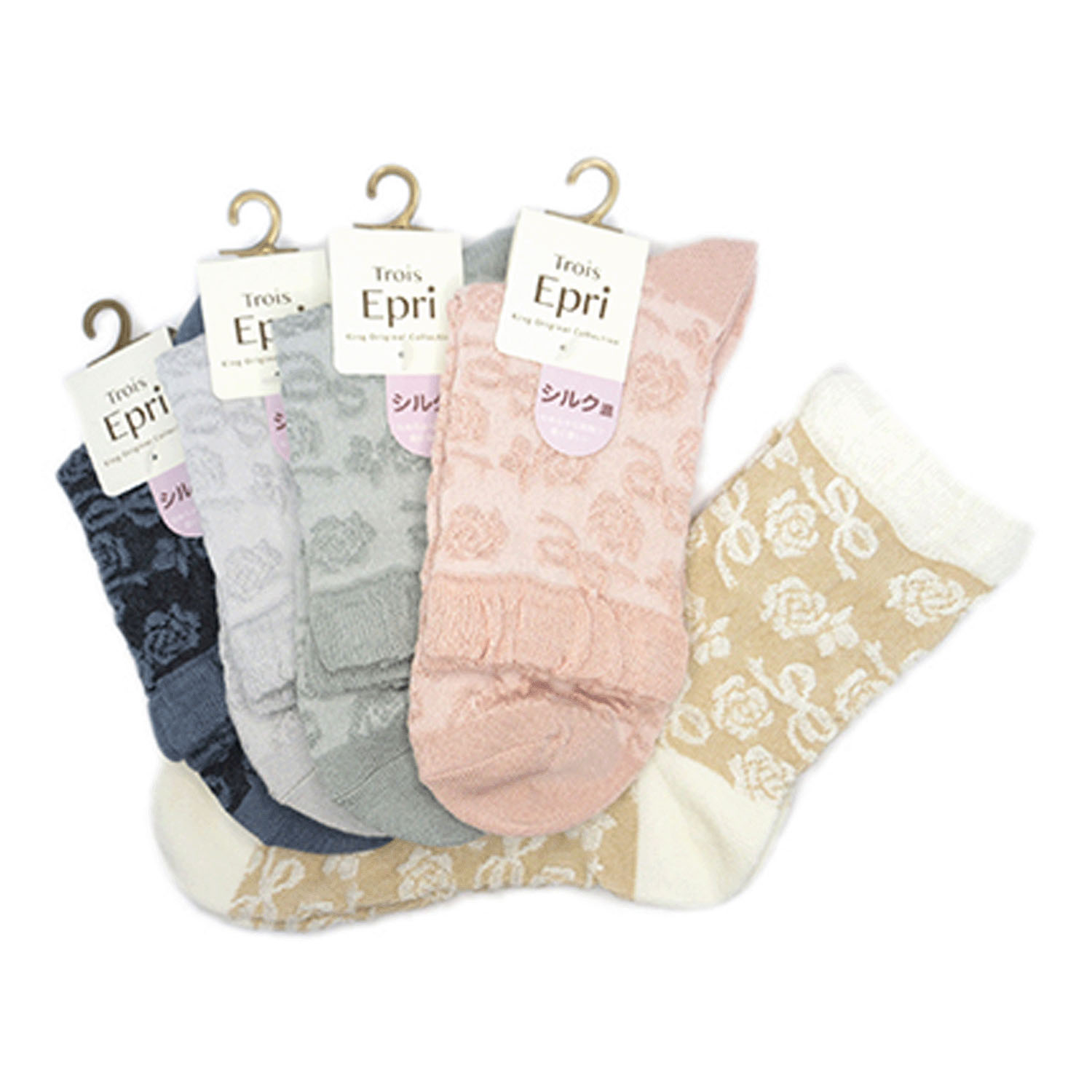 クルーソックス シルク混 フロートリボンと薔薇【在庫限り】 - 画像1