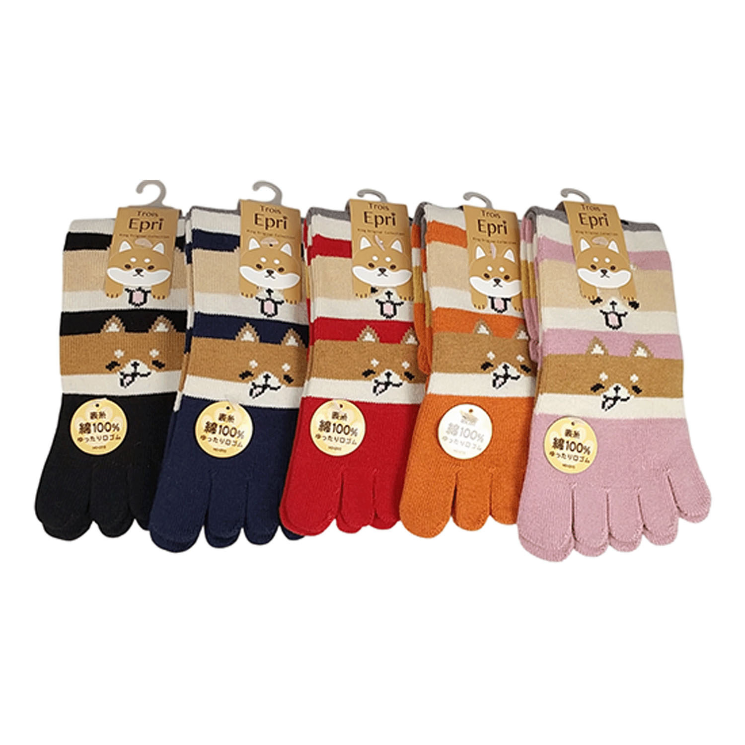 5本指 クルー丈 段々柴犬 - 画像1