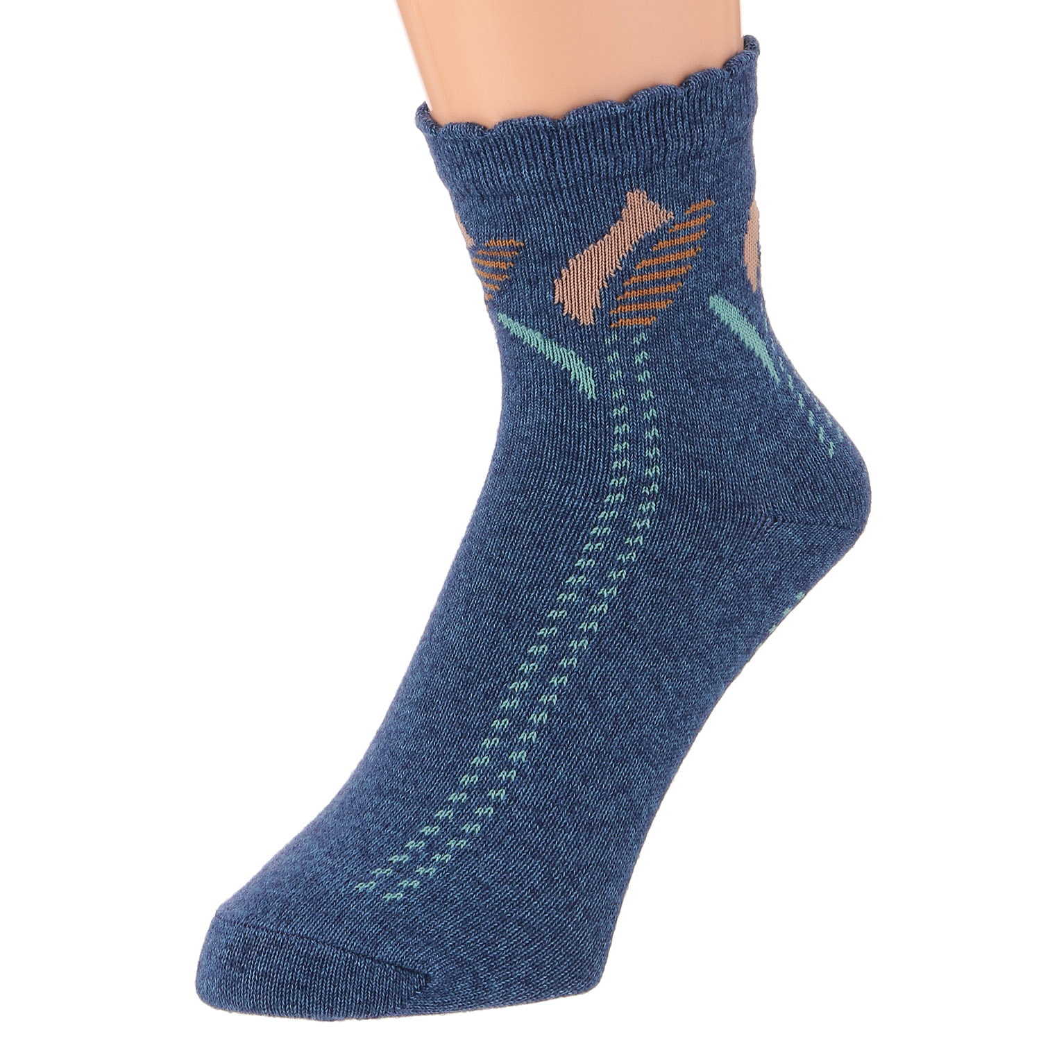 kutsushita atelier ロークルー丈 リサイクル素材使用 チューリップ柄 靴下【在庫限り】 - 画像2