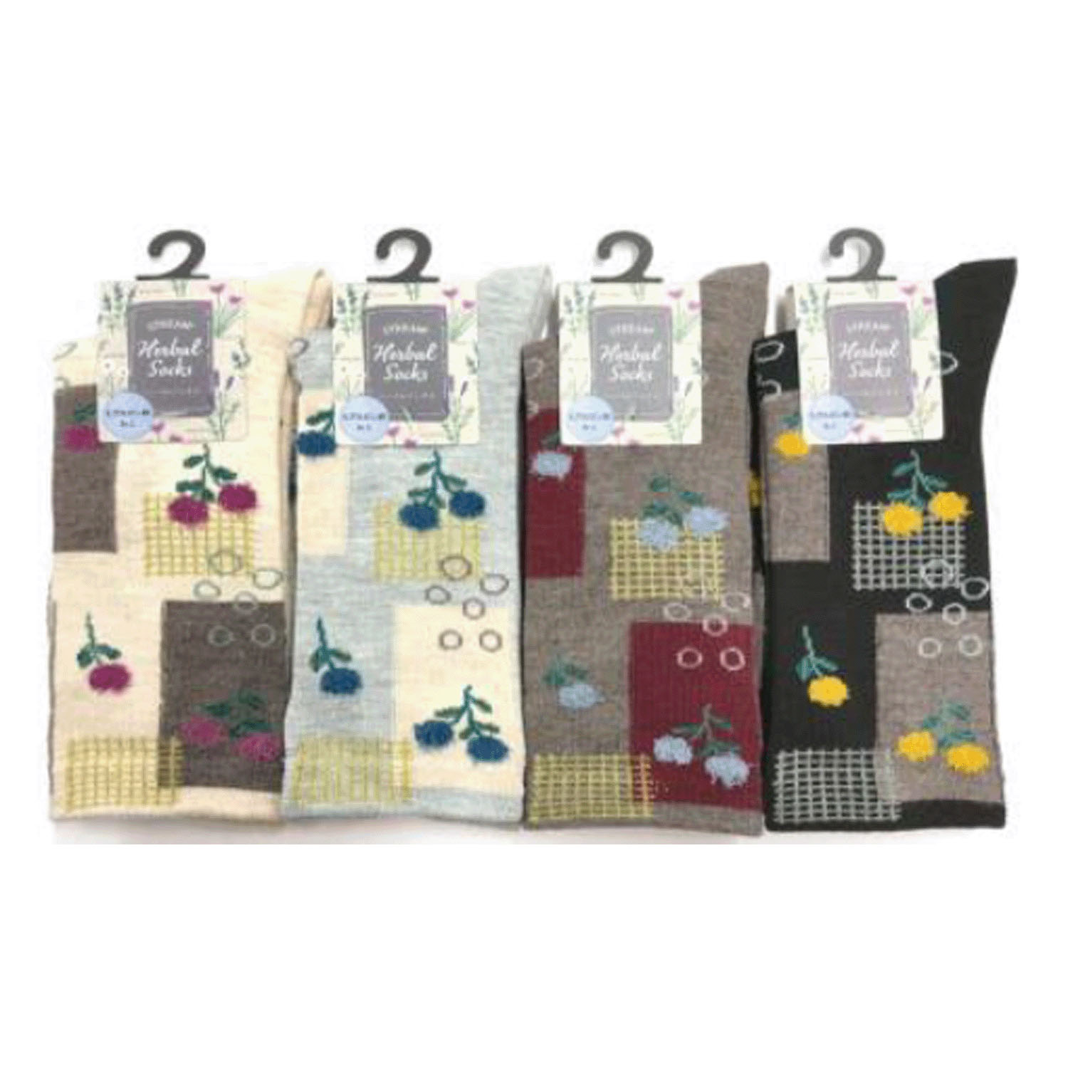 STREAM  ハーバルソックス ハイクルー丈 切替柄とお花 靴下【在庫限り】 - 画像1