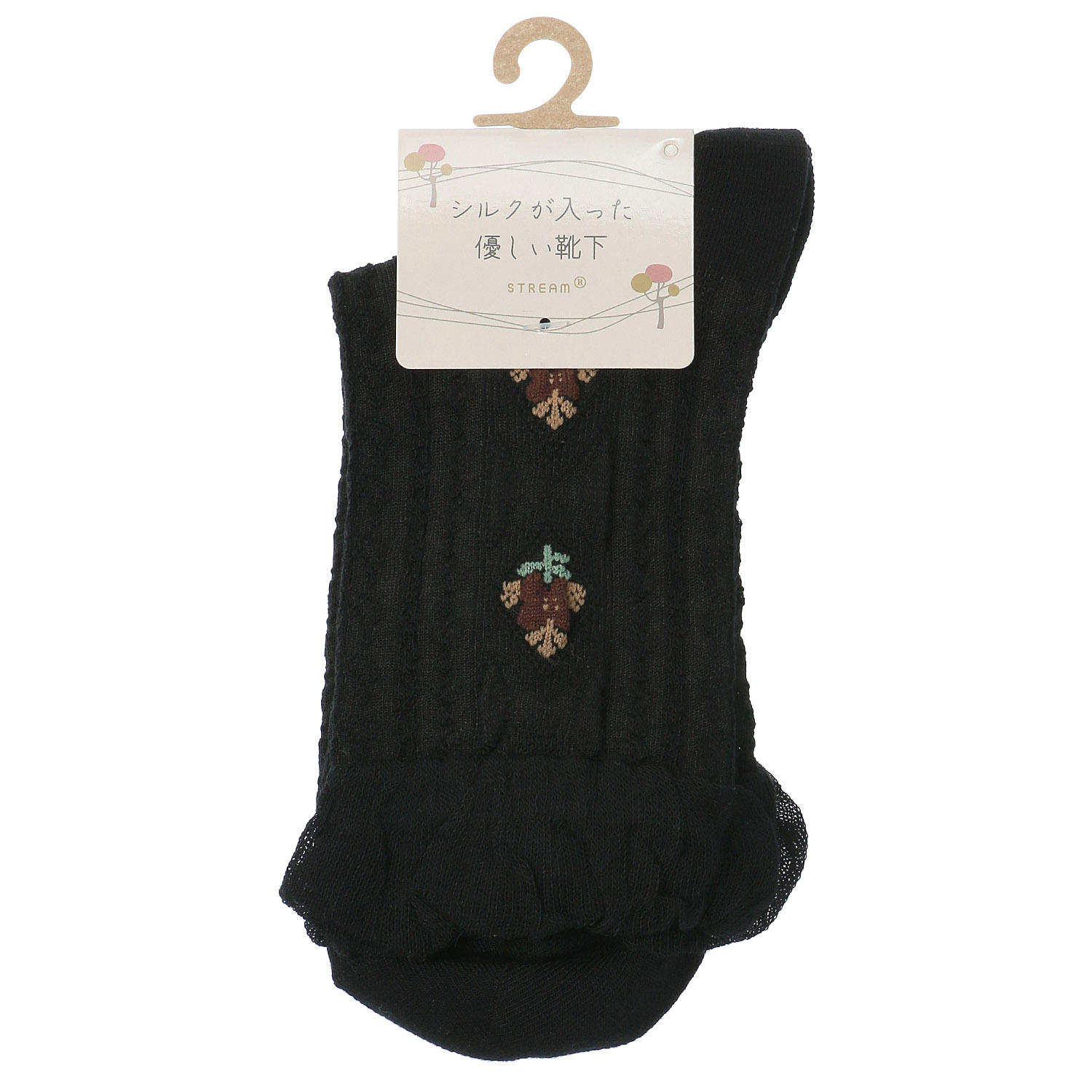 STREAM クルー丈 シルクの入った優しい靴下 サイド花柄【在庫限り】 - 画像3