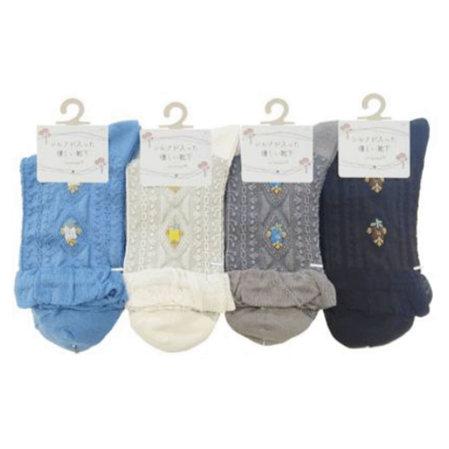 STREAM クルー丈 シルクの入った優しい靴下 サイド花柄【在庫限り】 - 画像1