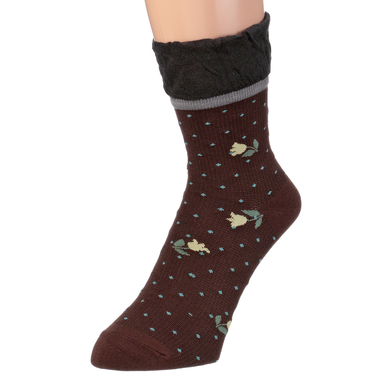 STREAM クルー丈 シルクの入った優しい靴下 ドット×チューリップ柄【在庫限り】 - 画像4