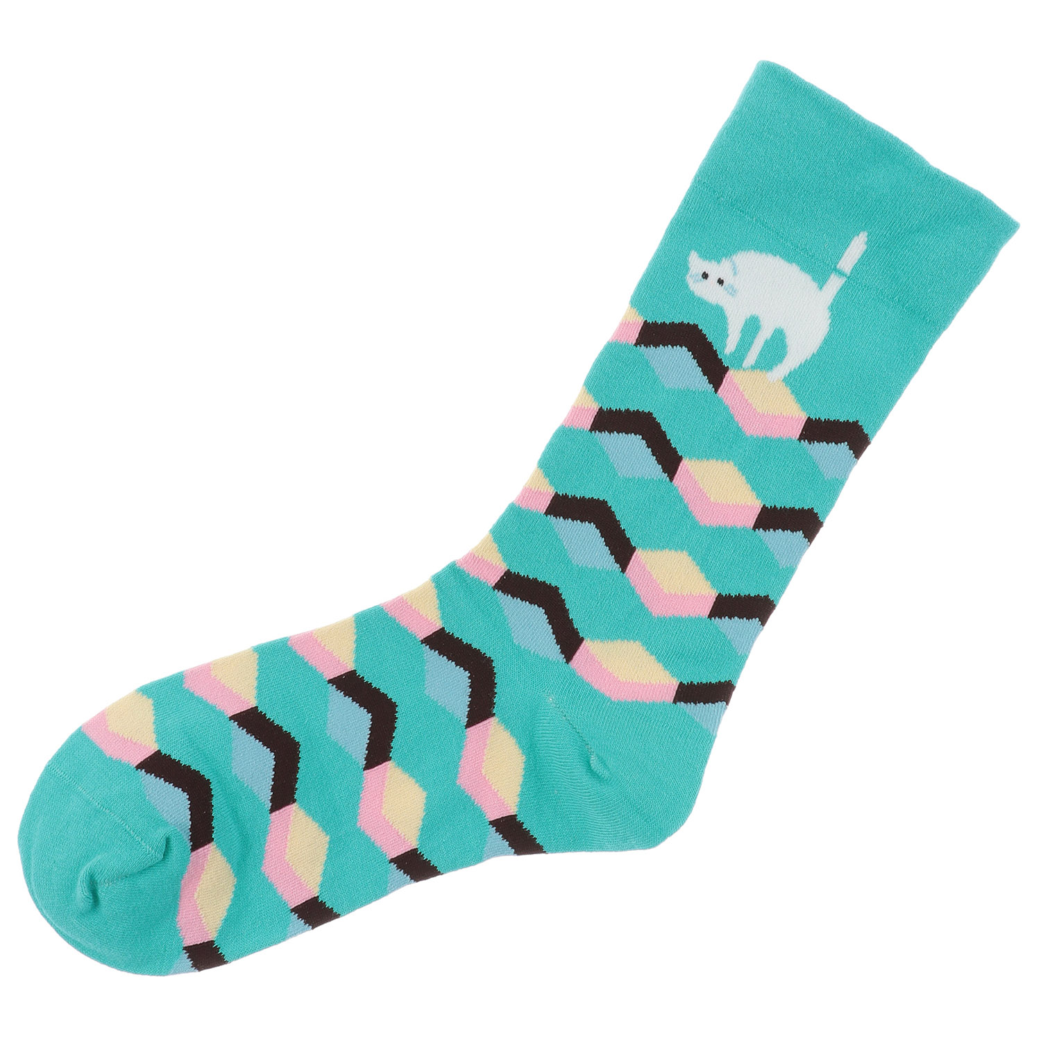 SOYLE ネコと幾何学柄 靴下 - 画像3