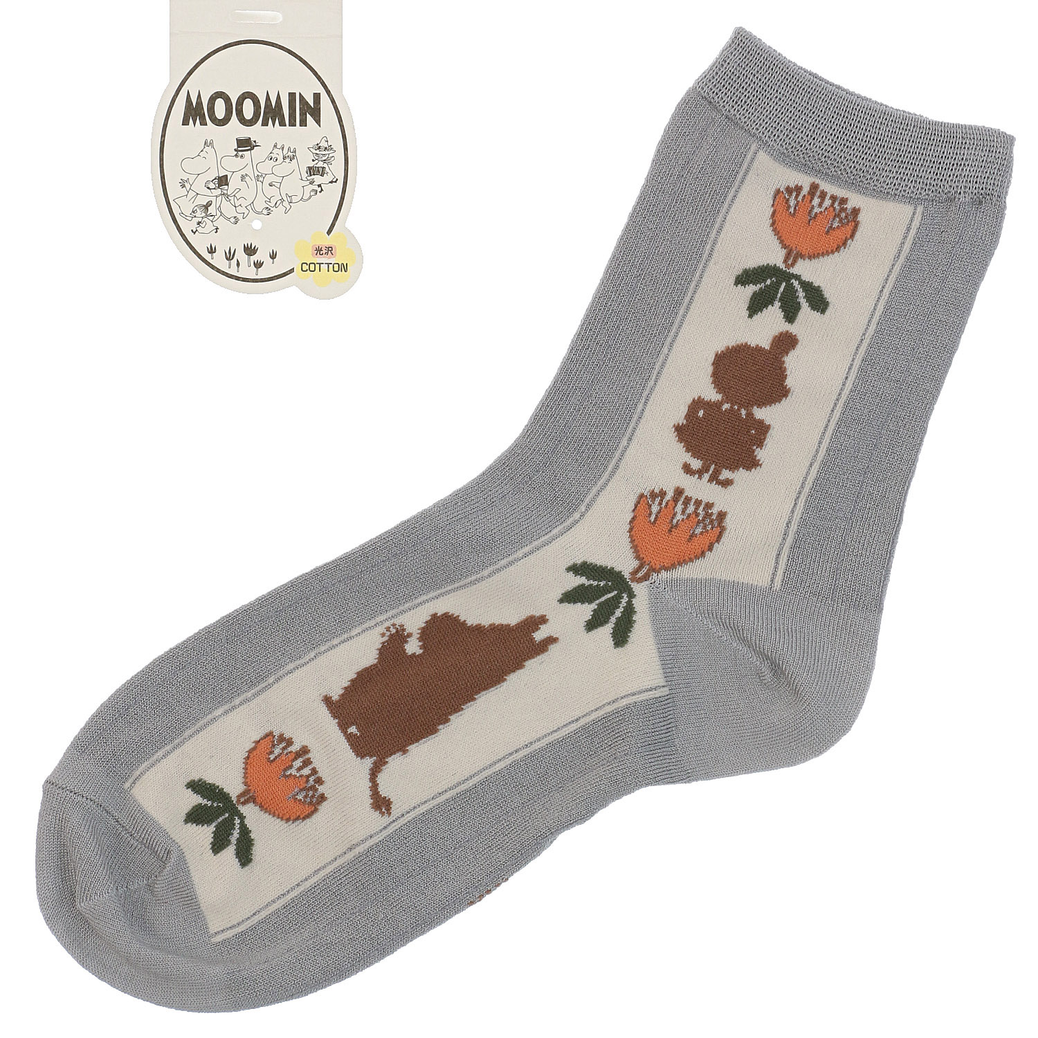 MOOMIN ロークルーソックス 光沢綿 シルエット縦ライン【在庫限り】