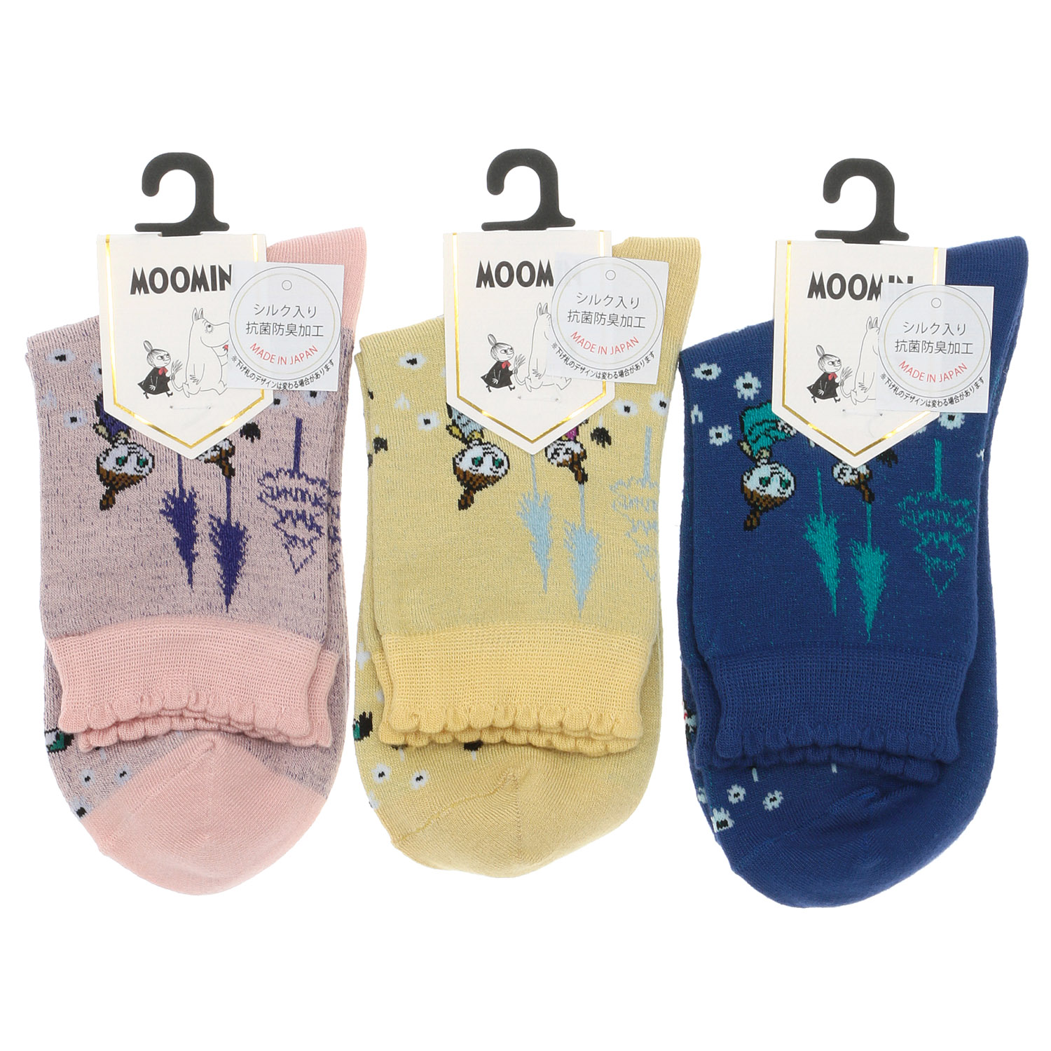 日本製 MOOMINロークルーソックス シルク入り ピクニック柄