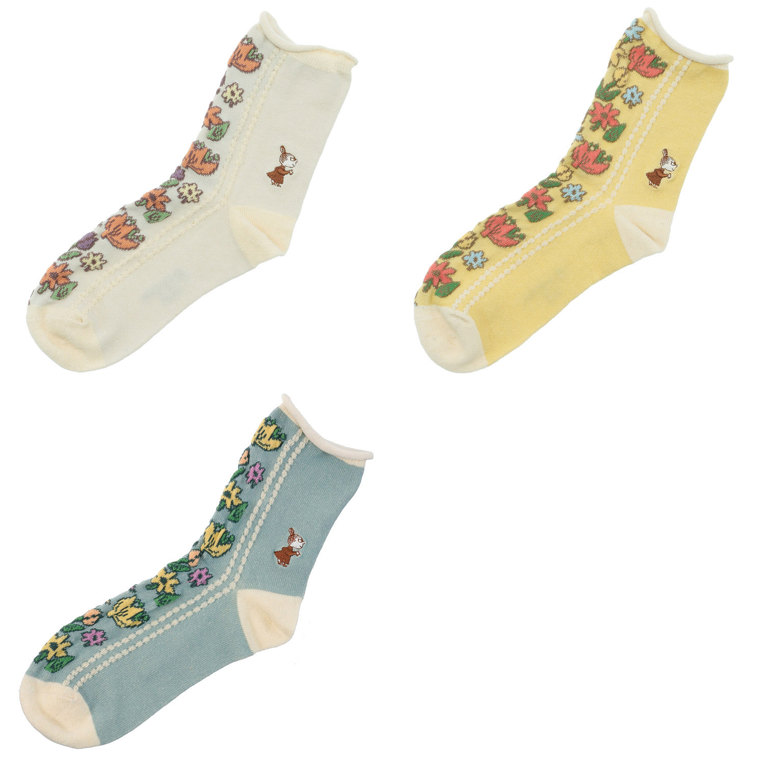 MOOMIN ロークルーソックス シルク入フロントフラワーミイ刺繍【在庫限り】 - 画像1