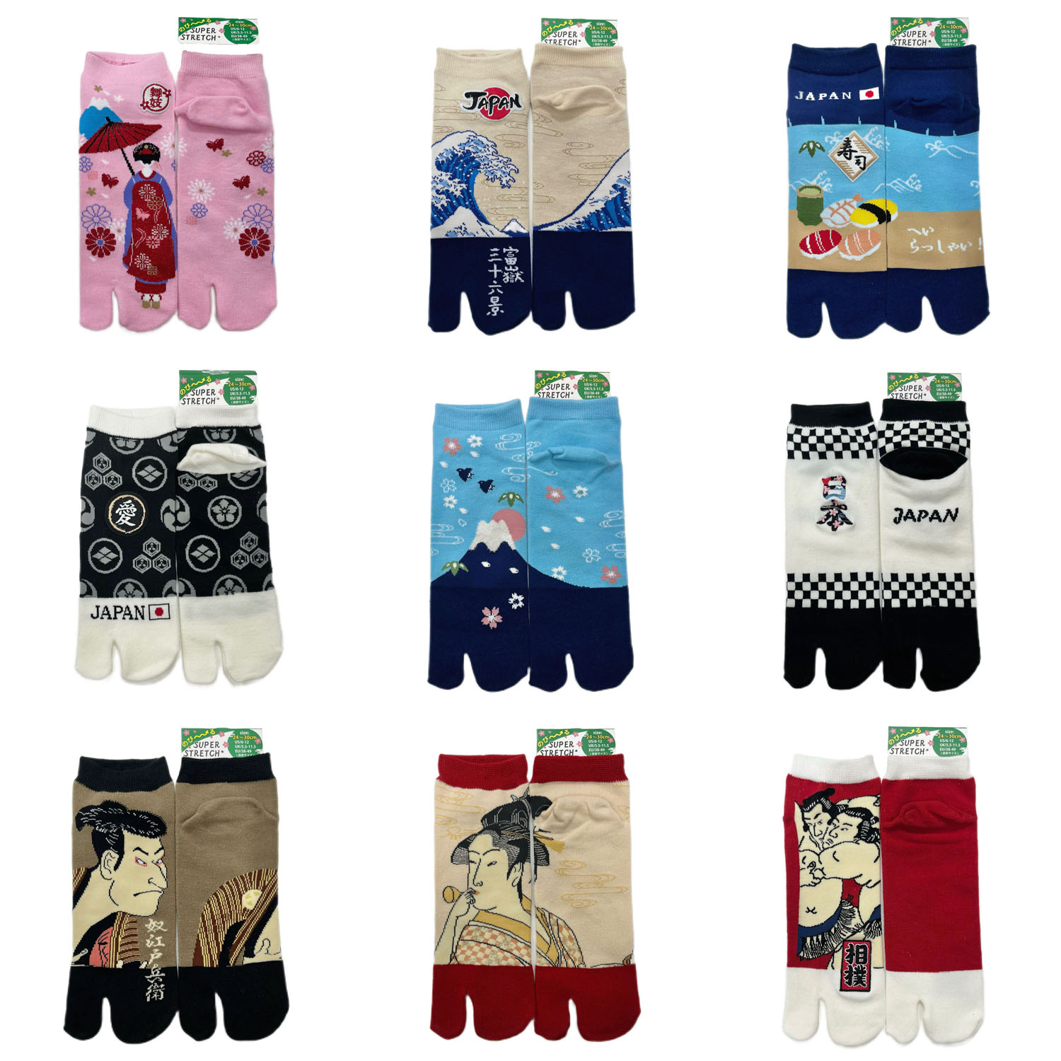 新柄9柄追加！【大寸】JAPANESE SOUVENIR SOCKS のびのびストレッチ足袋 スニーカー丈24－30 cm - 画像2