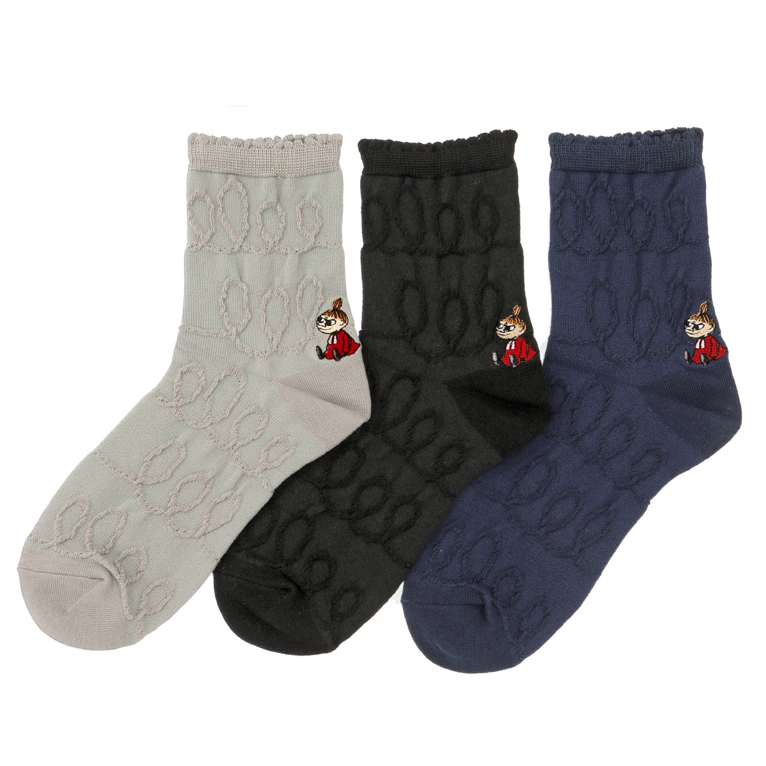 MOOMIN ロークルーソックス 逆スパ クルクルミイ刺繍
