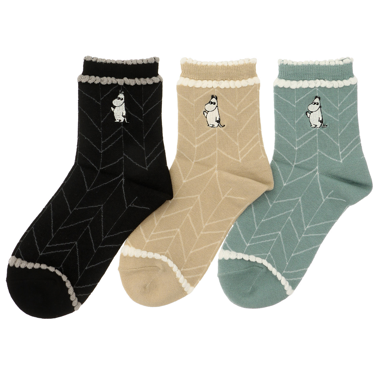 MOOMIN ロークルーソックス 枝柄ムーミン刺繍 - 画像1