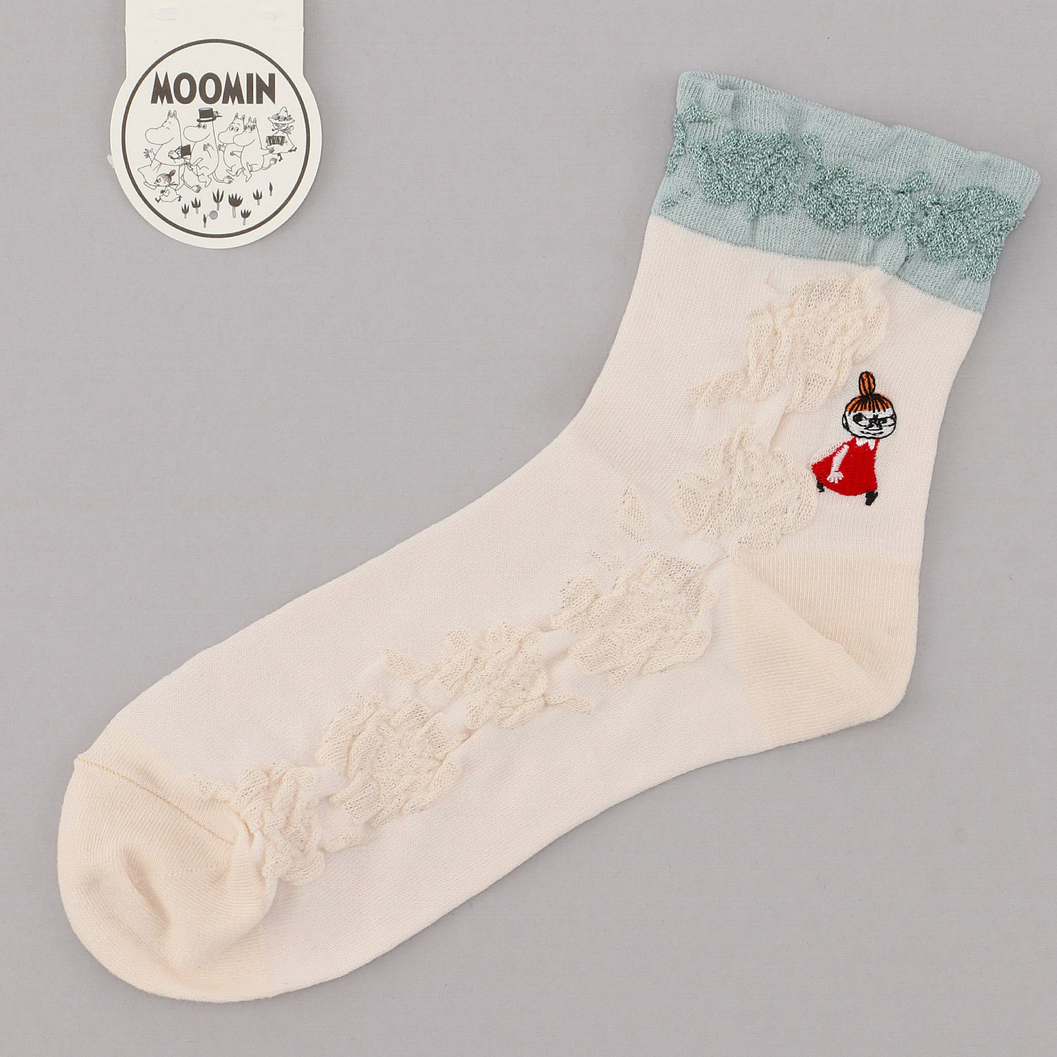 MOOMIN ロークルーソックス バラ柄＋ミイ刺繍 逆スパ - 画像4