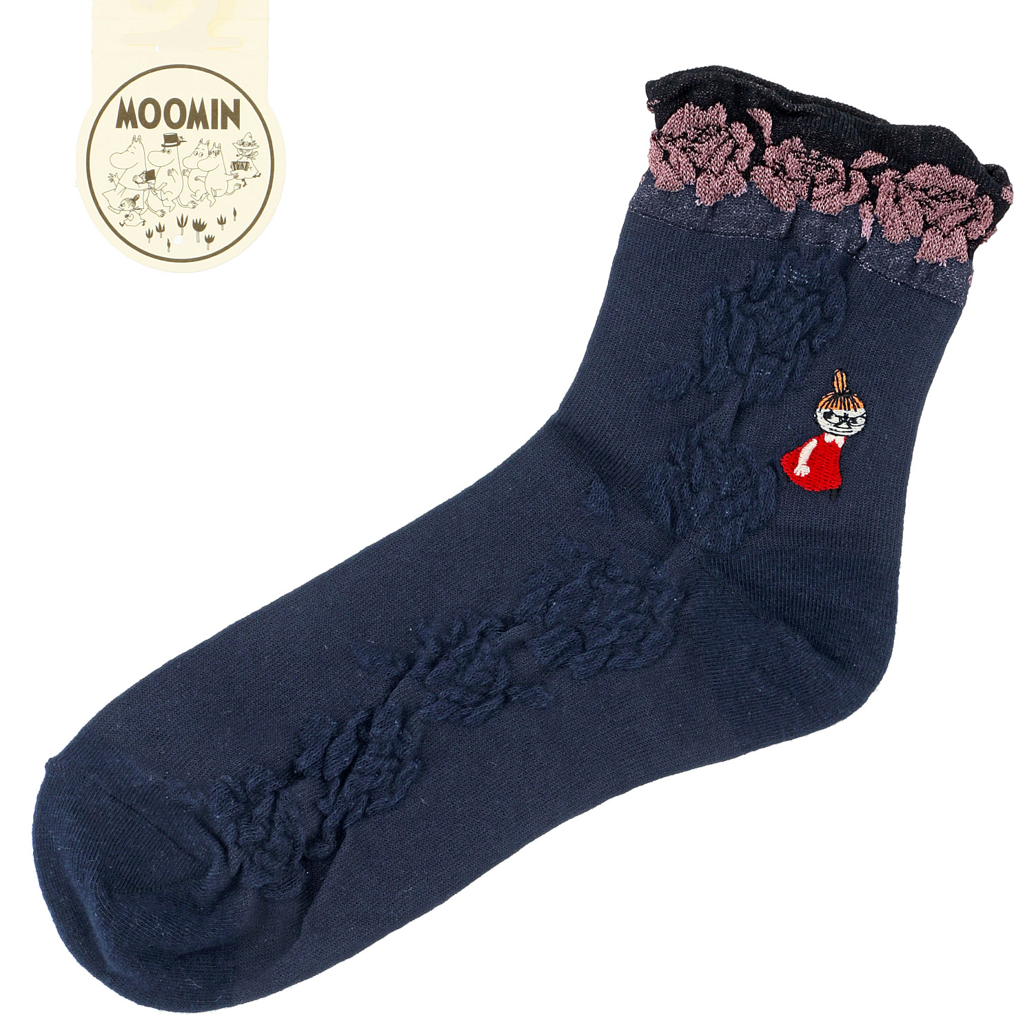 MOOMIN ロークルーソックス バラ柄＋ミイ刺繍 逆スパ - 画像7