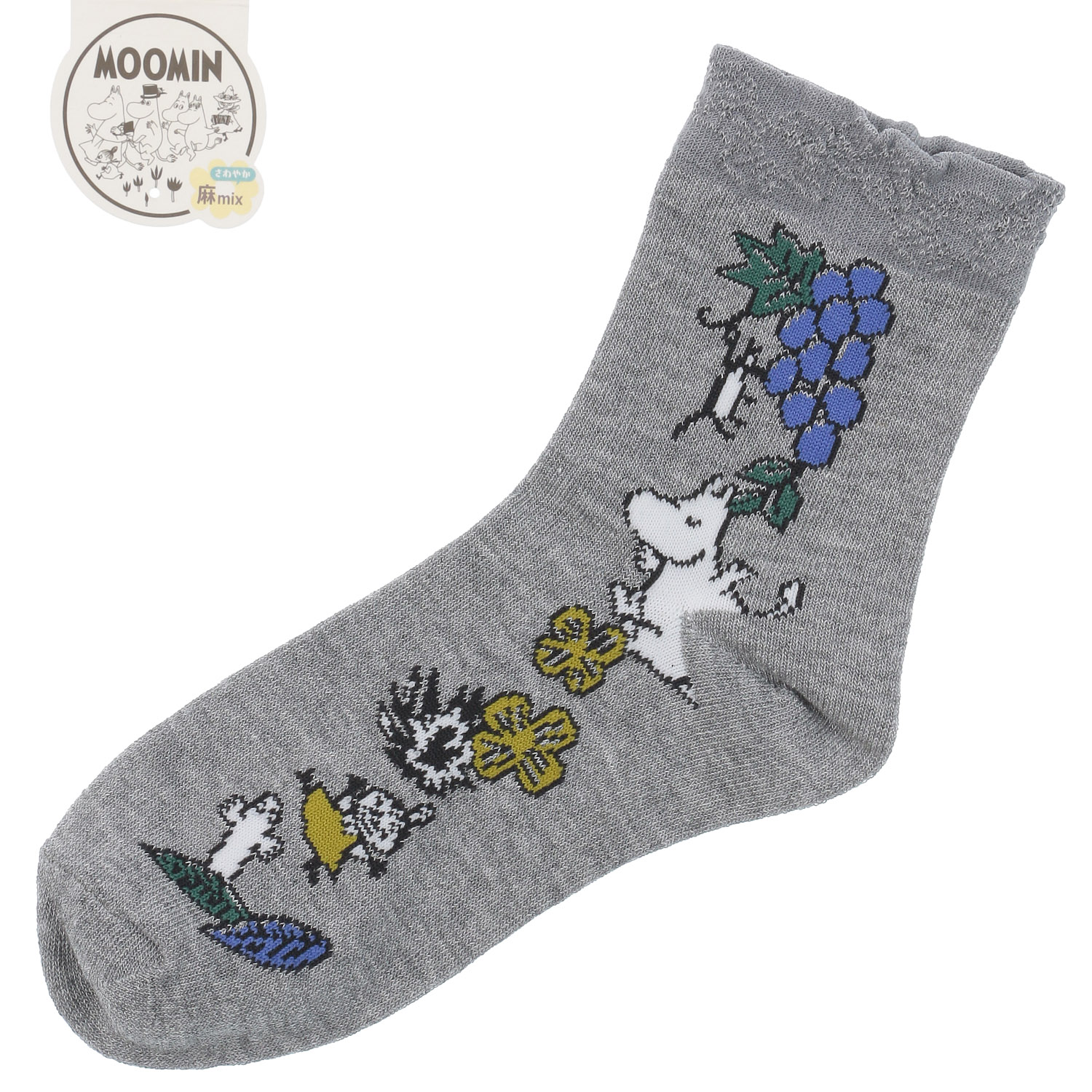 MOOMIN ロークルーソックス 麻入り フルーツガーデンサイド柄