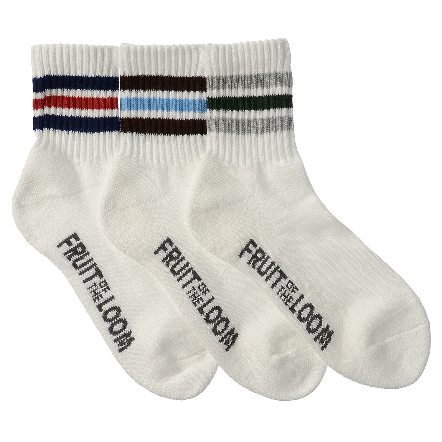 FRUIT OF THE LOOM／ フルーツオブザルーム  3足セット    クルー丈 ボーダー 靴下 - 画像1