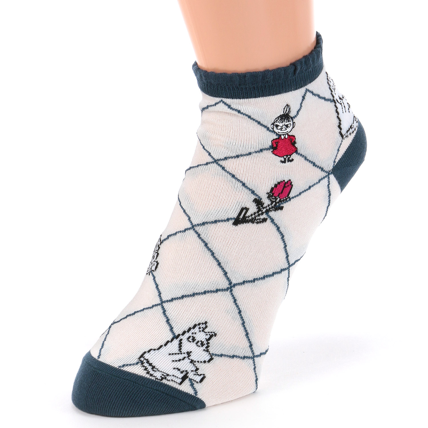 MOOMIN 冷感スニーカー丈ソックス 格子柄ミイ刺繍 - 画像3