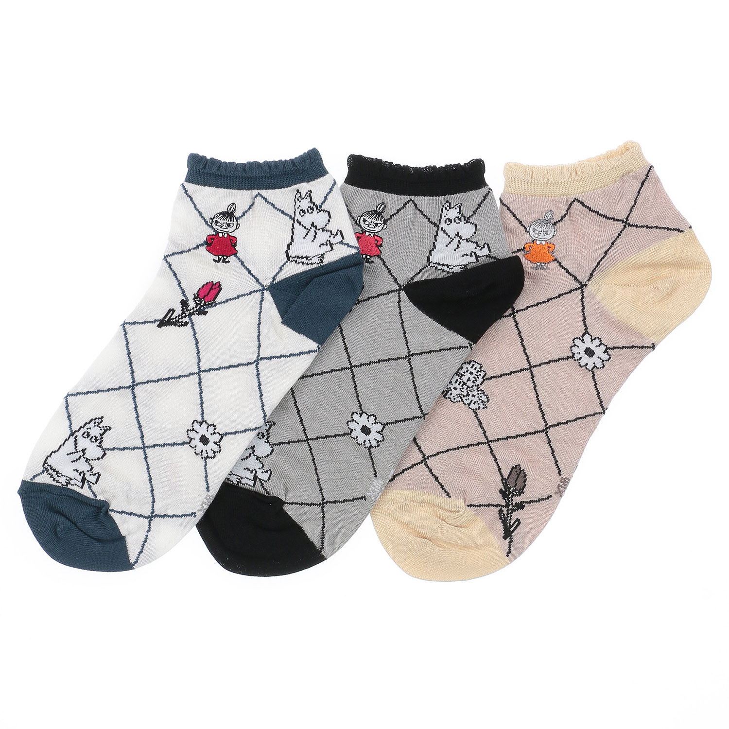 MOOMIN 冷感スニーカー丈ソックス 格子柄ミイ刺繍 - 画像1