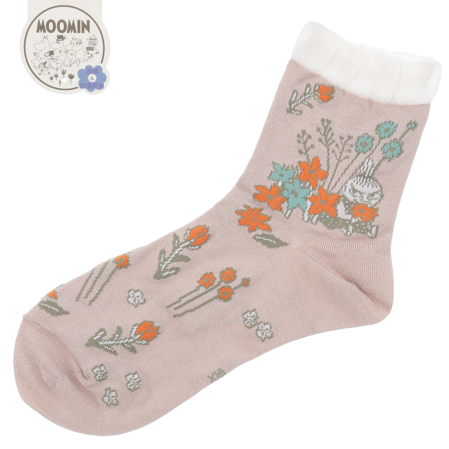 MOOMIN 冷感ロークルーソックス 花総柄 - 画像3