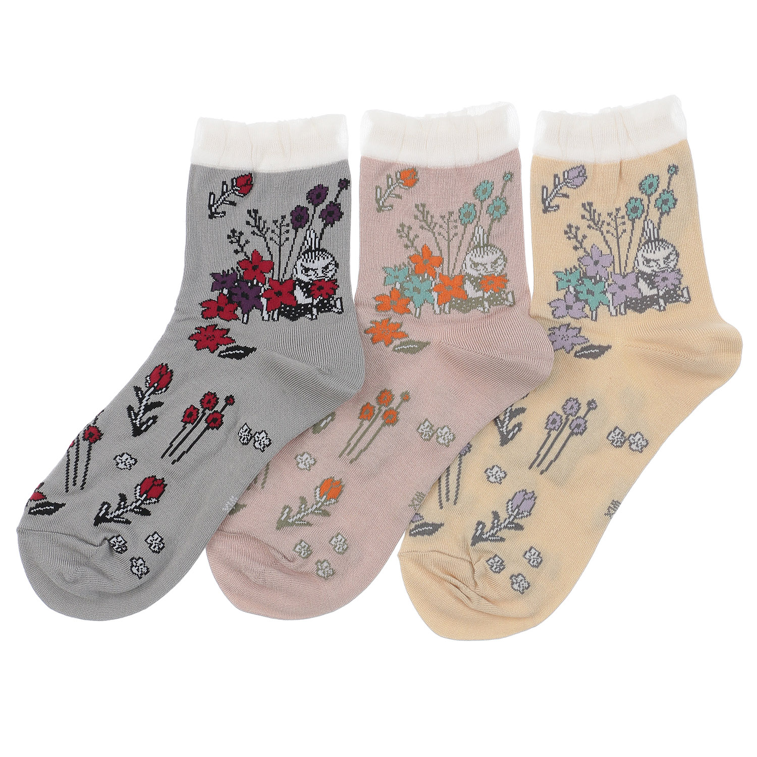 MOOMIN 冷感ロークルーソックス 花総柄 - 画像1