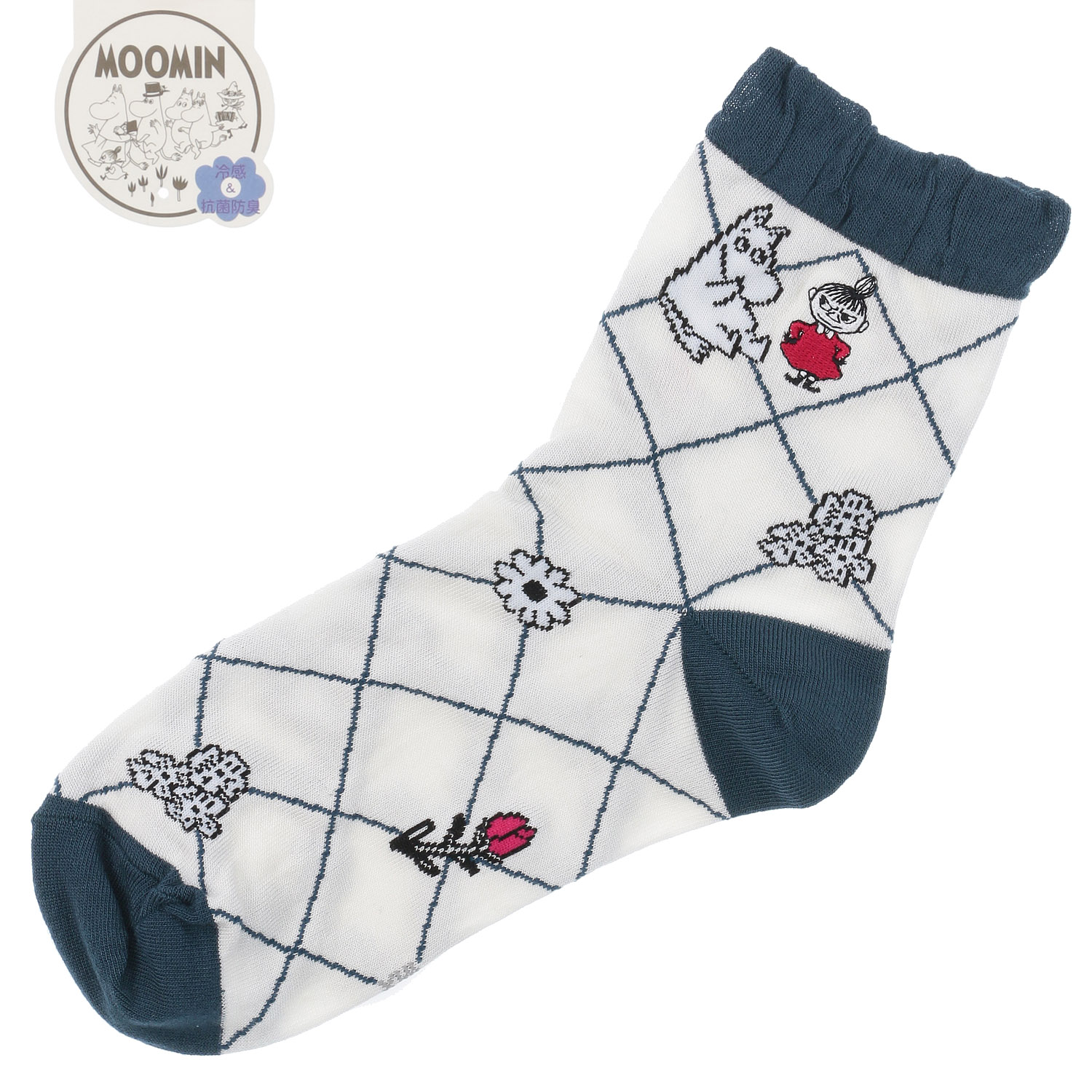 MOOMIN 冷感ロークルーソックス 格子柄ミイ刺繍 - 画像2
