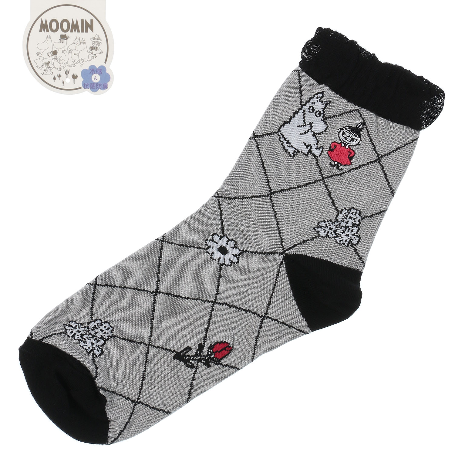 MOOMIN 冷感ロークルーソックス 格子柄ミイ刺繍 - 画像3