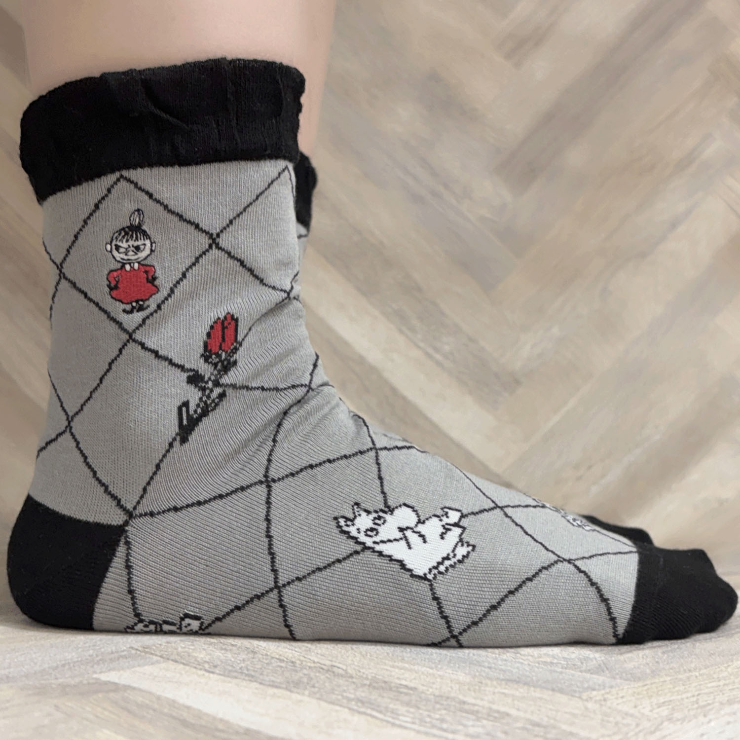 MOOMIN 冷感ロークルーソックス 格子柄ミイ刺繍 - 画像6