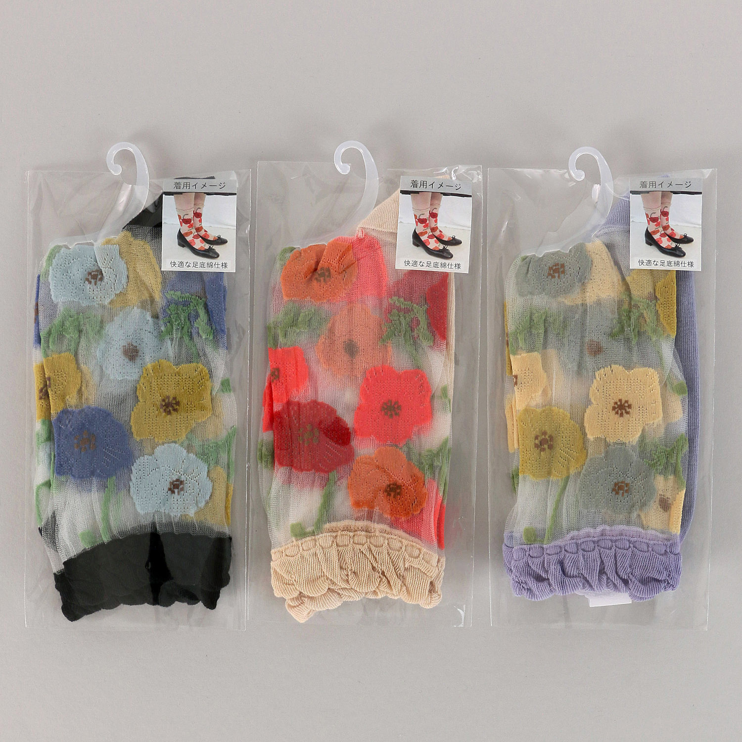 プティパ クルー丈 シースルーソックス ポピ－ 足底綿 - 画像1