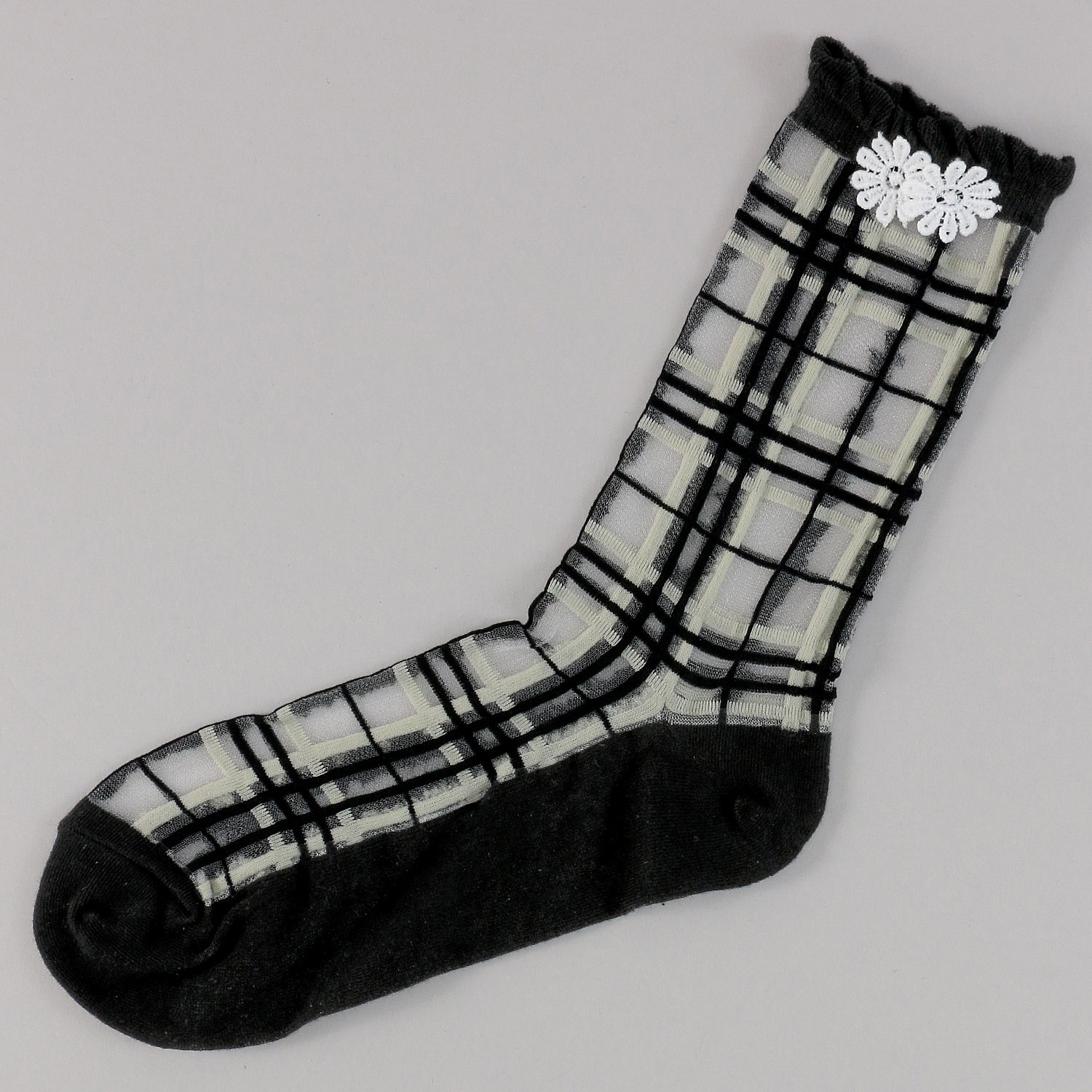 プティパ クルー丈 シースルーソックス お花付き 足底綿【在庫限り】 - 画像2