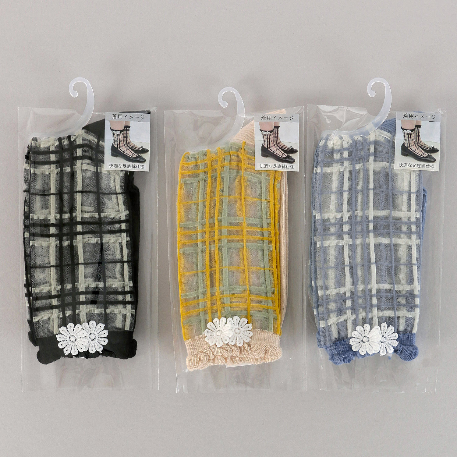 プティパ クルー丈 シースルーソックス お花付き 足底綿【在庫限り】