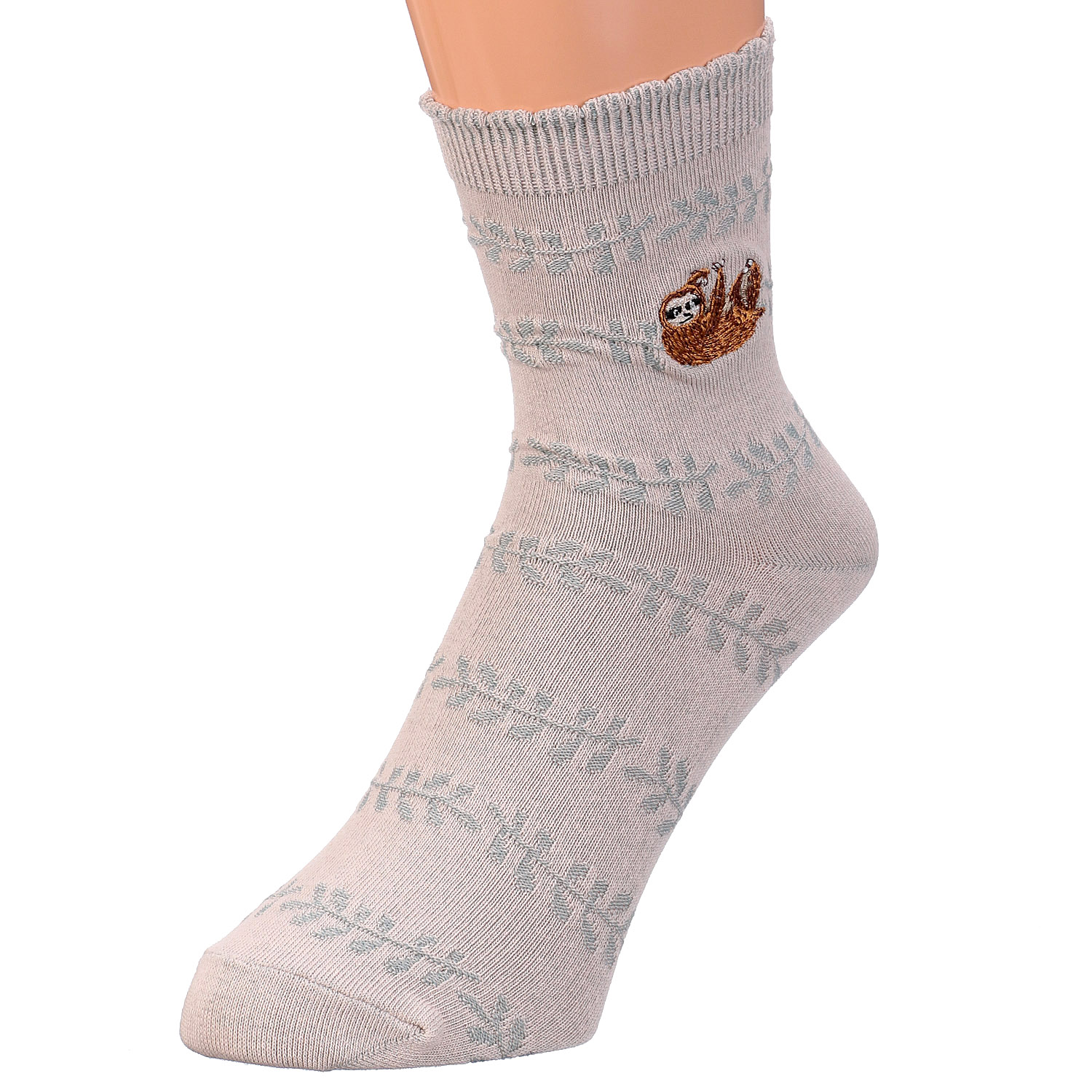 プティパ×emoemo ロークルー丈 リーフ＋ナマケモノ刺繍【在庫限り】 - 画像5