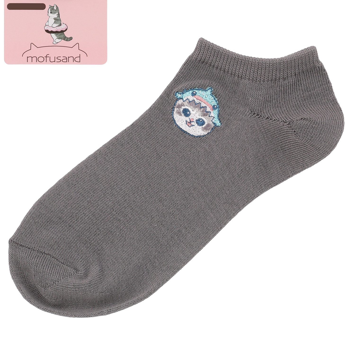 【再入荷】スニーカー丈ソックス モフサンド（サメにゃん刺繍柄）【在庫限り】 - 画像2