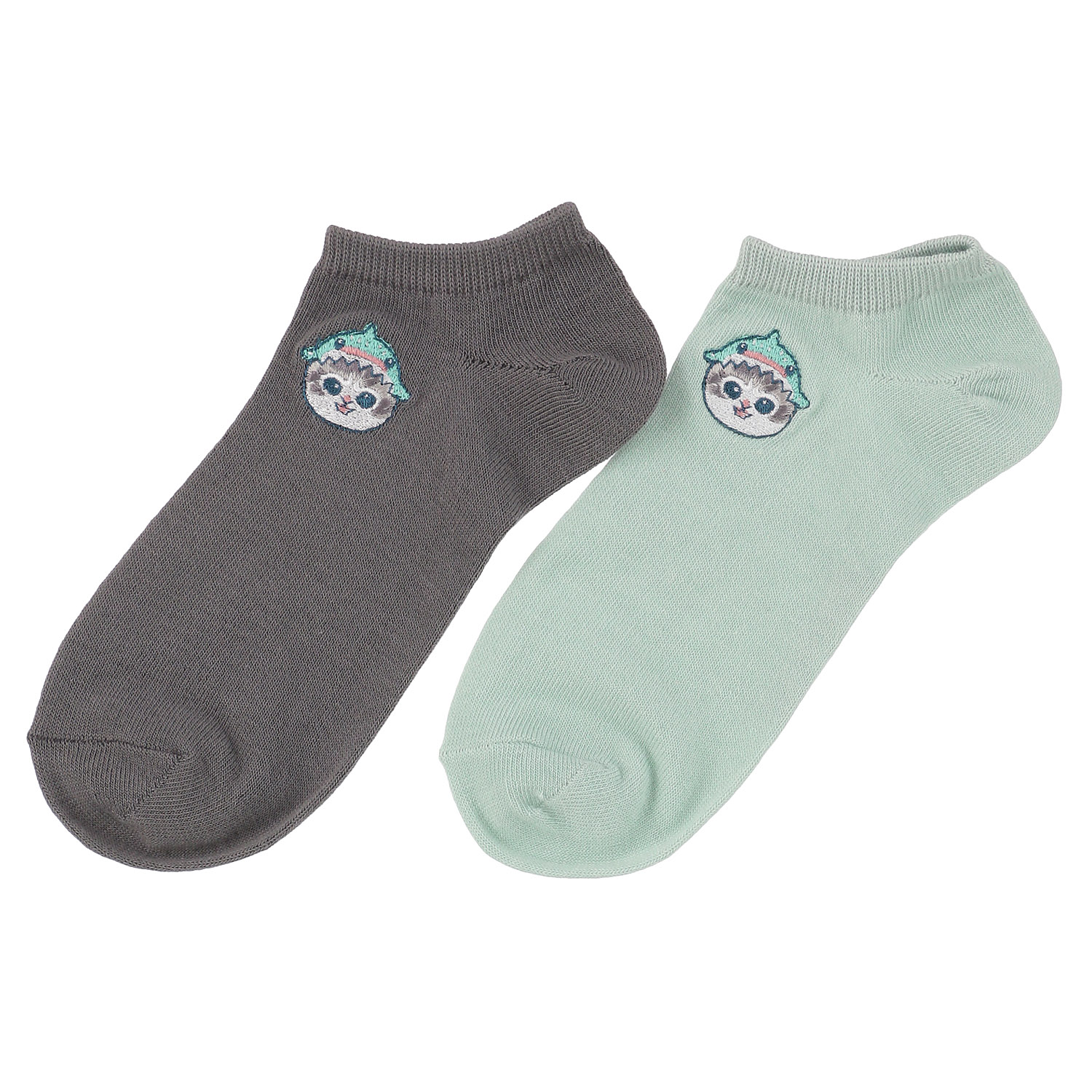 【再入荷】スニーカー丈ソックス モフサンド（サメにゃん刺繍柄）【在庫限り】 - 画像1