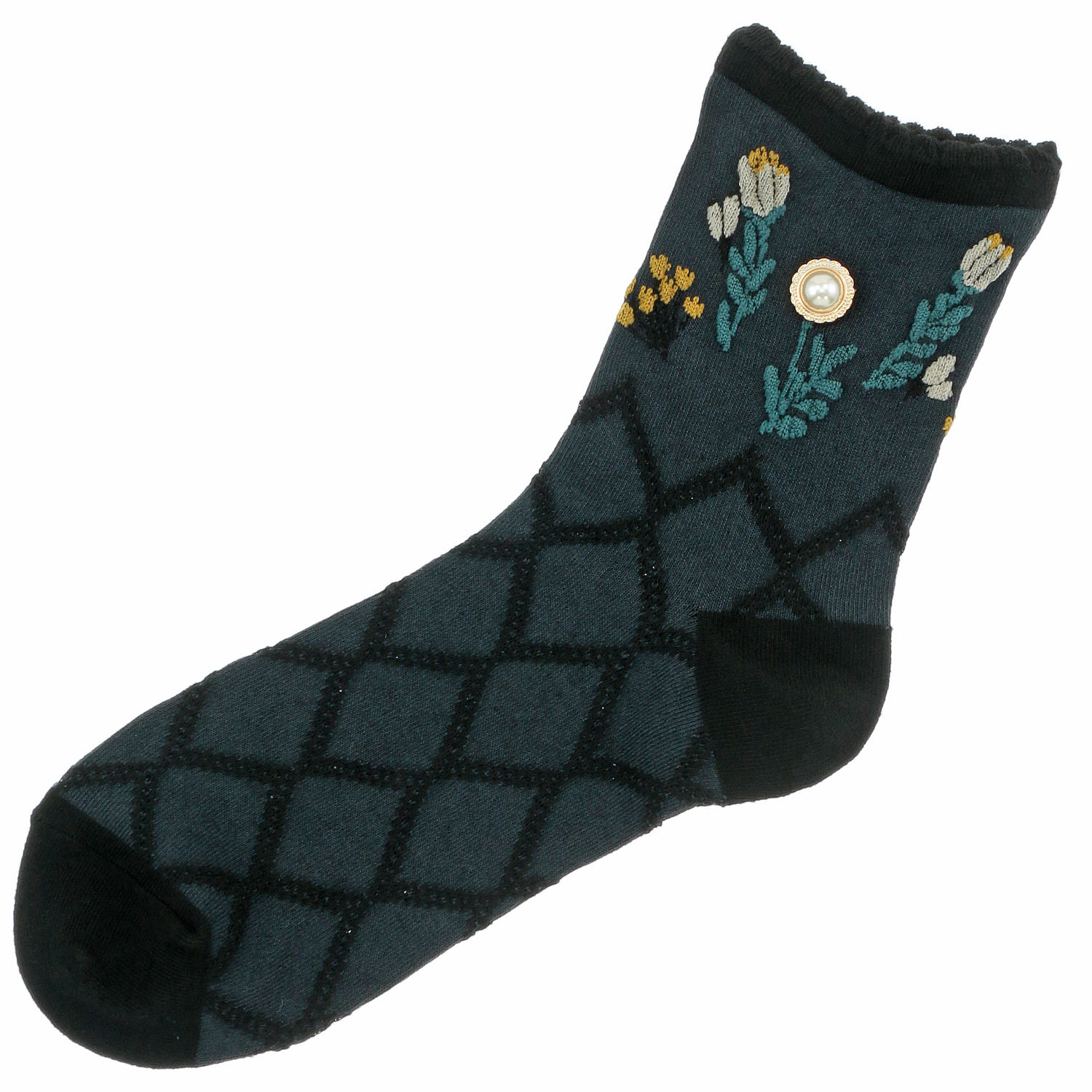 プティパ ロークルー丈 足首フラワー ビジュー付き 靴下【在庫限り】 - 画像2