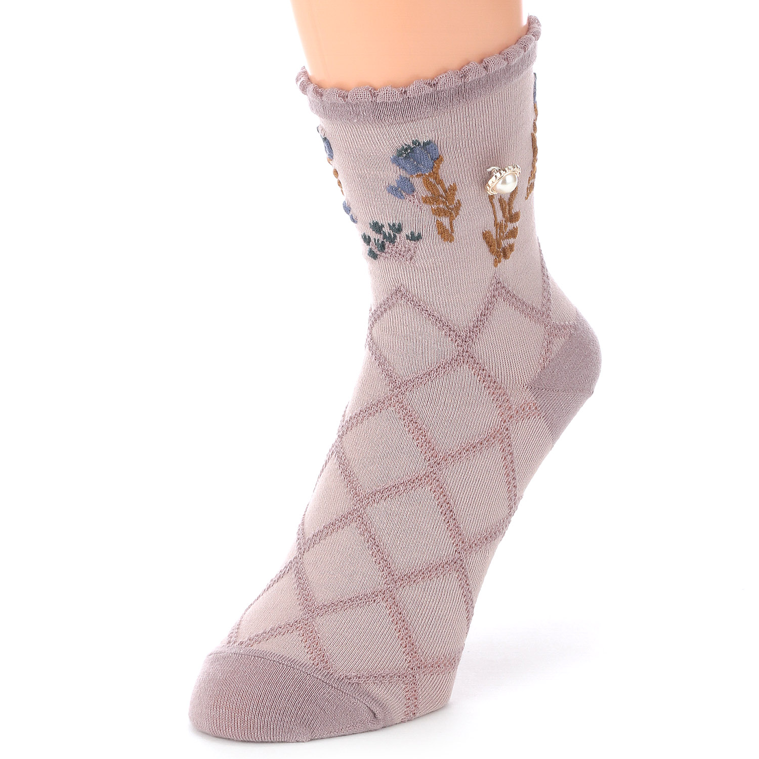 プティパ ロークルー丈 足首フラワー ビジュー付き 靴下【在庫限り】 - 画像5