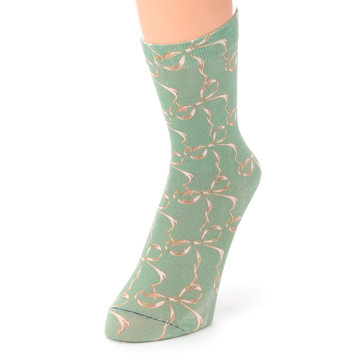 プティパ クルー丈 表綿100％ プリント  リボン柄 靴下【在庫限り】 - 画像3