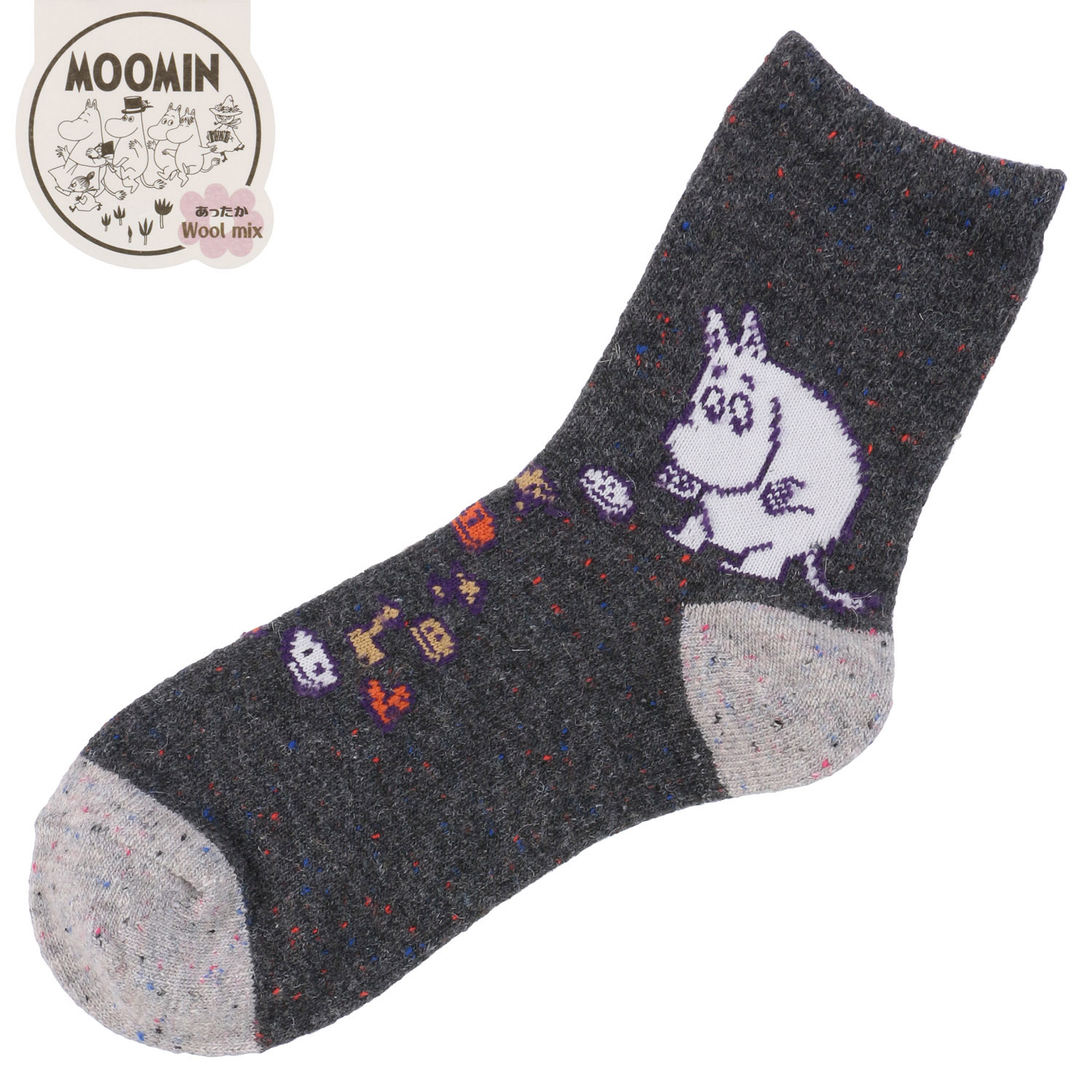 MOOMIN ロークルーソックス ネップ ボタン拾いムーミン【在庫限り】 - 画像2