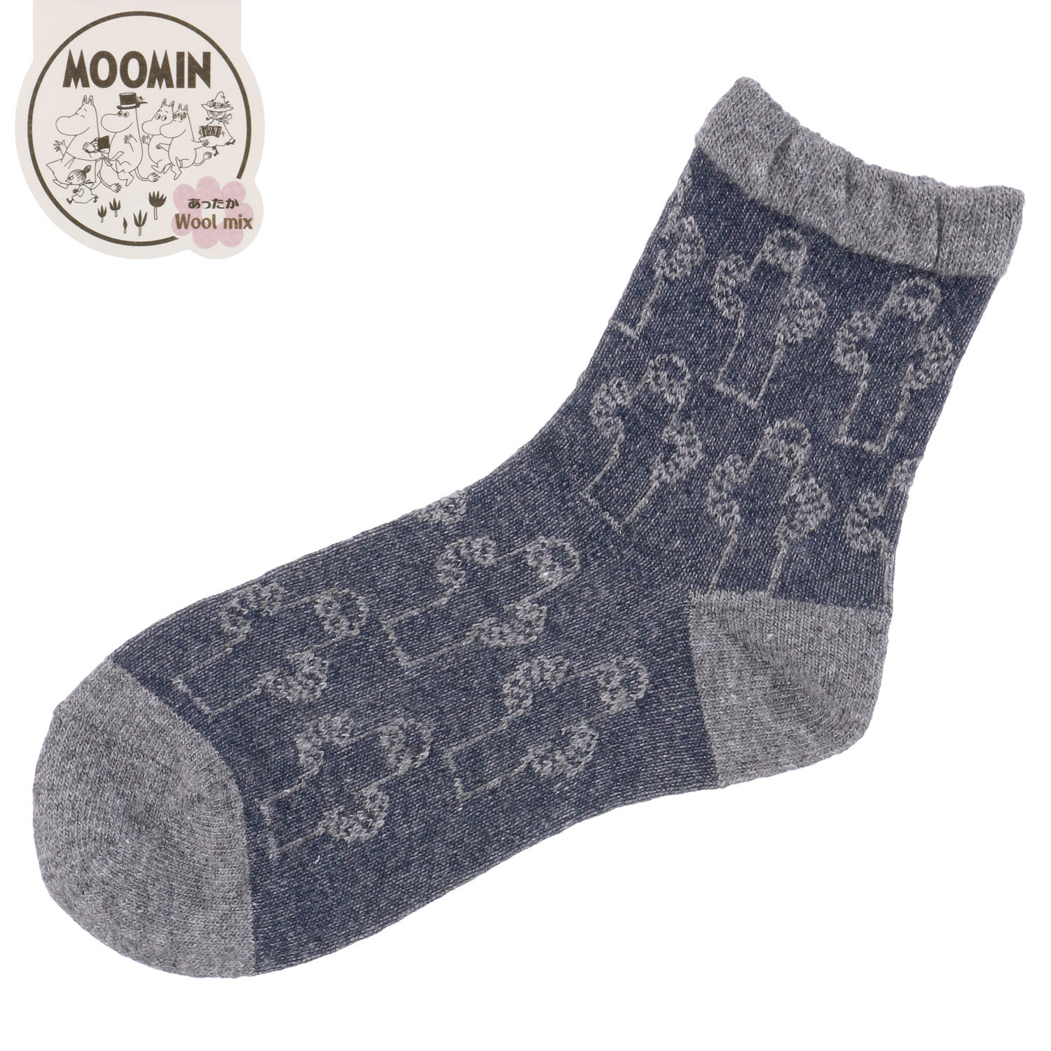 MOOMIN ロークルーソックス やわらかウール 逆スパニョロ総柄【在庫限り】 - 画像2