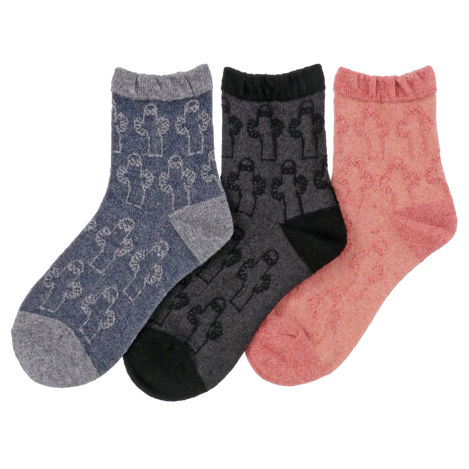 MOOMIN ロークルーソックス やわらかウール 逆スパニョロ総柄【在庫限り】 - 画像1